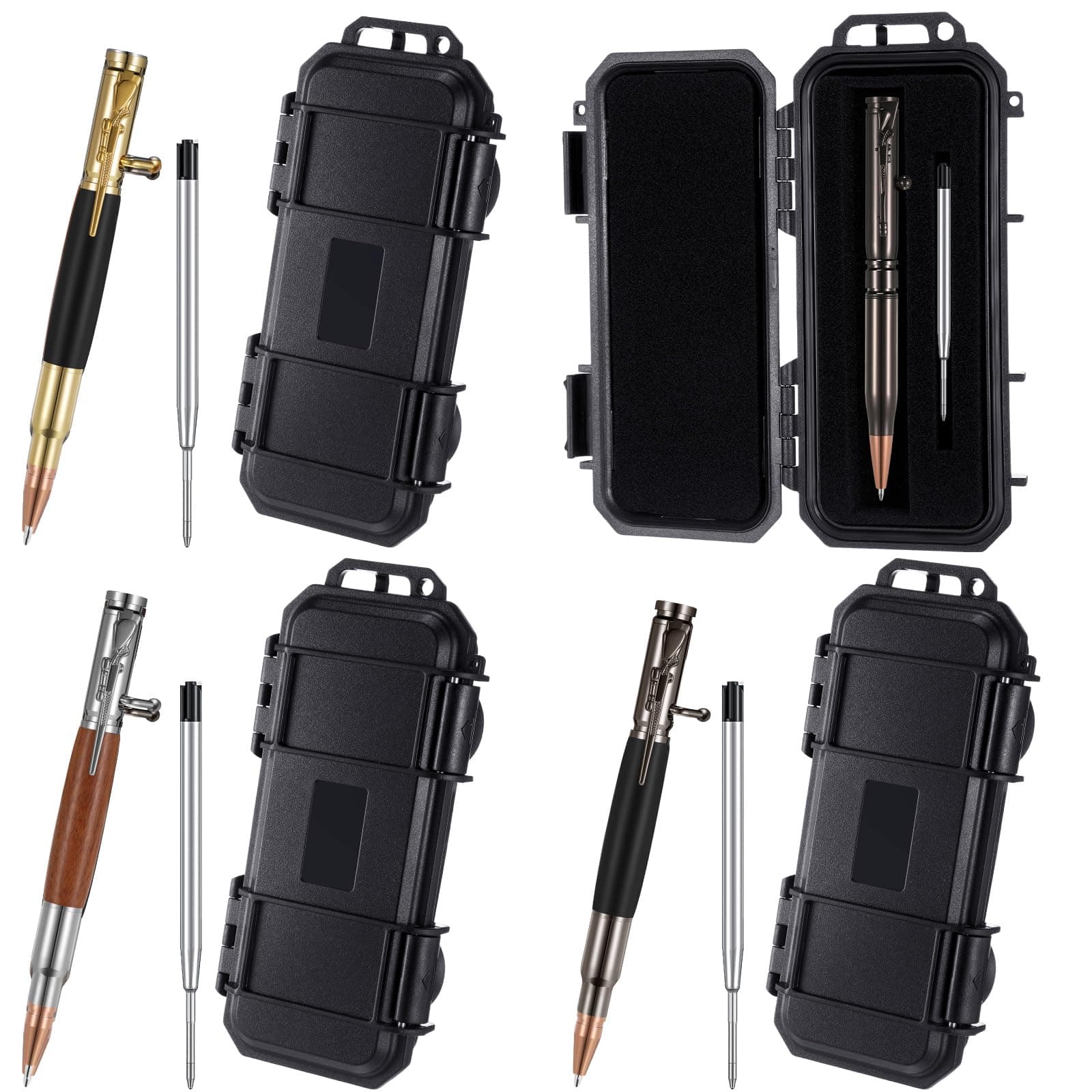 Tenceur 4 Sets Bolt Action Pen with Gift Box for Men Metal Pen Ballpoint Solid Pen Set with Black Ink Refills for Gun Lover for Boyfriend Husband Dad Father's Day Employee Appreciation Graduation Gift
