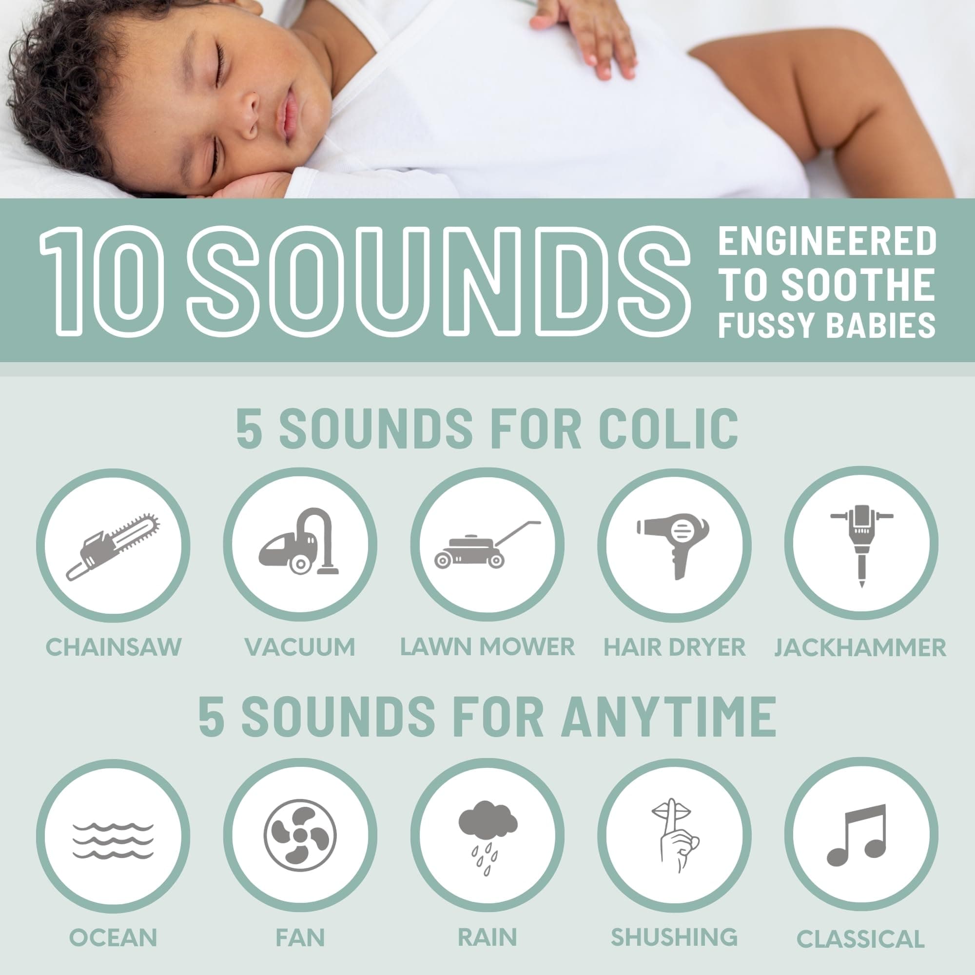 Colic Sound Machine for Babies | Pediatrician-Approved White Noise Machine | 10 Soothing Sounds for Colic & Sleep | Portable & Rechargeable | Baby Registry Must-Have, No Medicine Needed