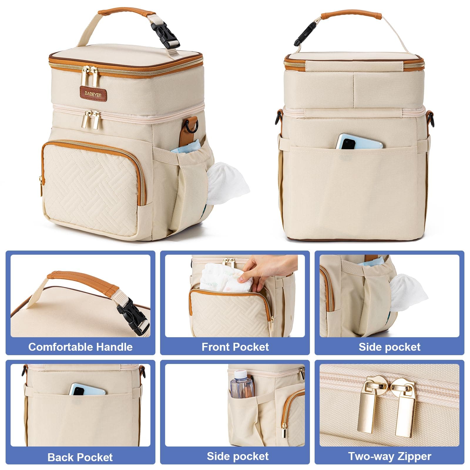 BABEYER Breastmilk Cooler Bag with Ice Pack Fits 6 Baby Bottles Up to 9 Ounce