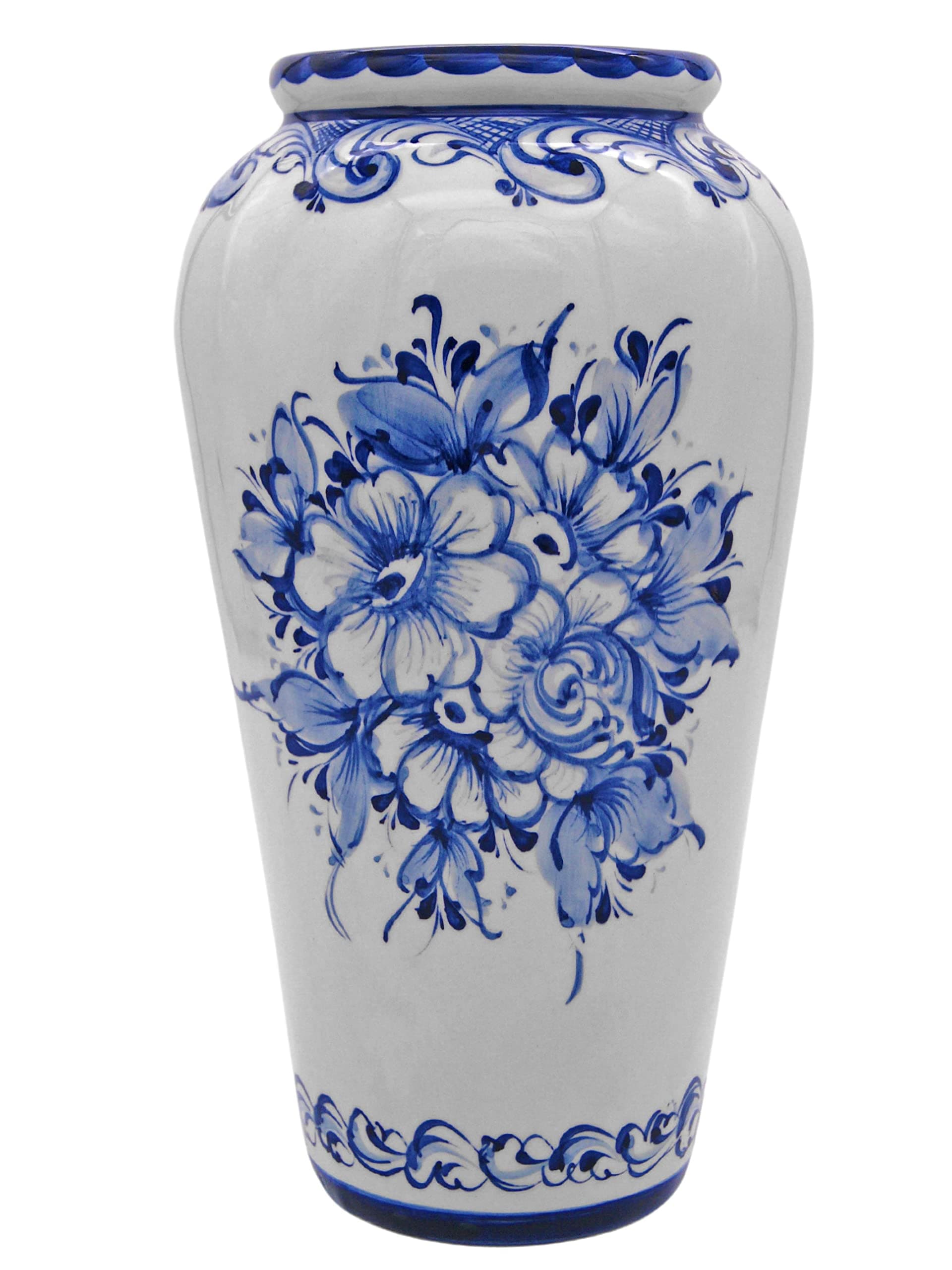 Hand Painted Blue & White Portuguese Pottery Ceramic Flower Vase