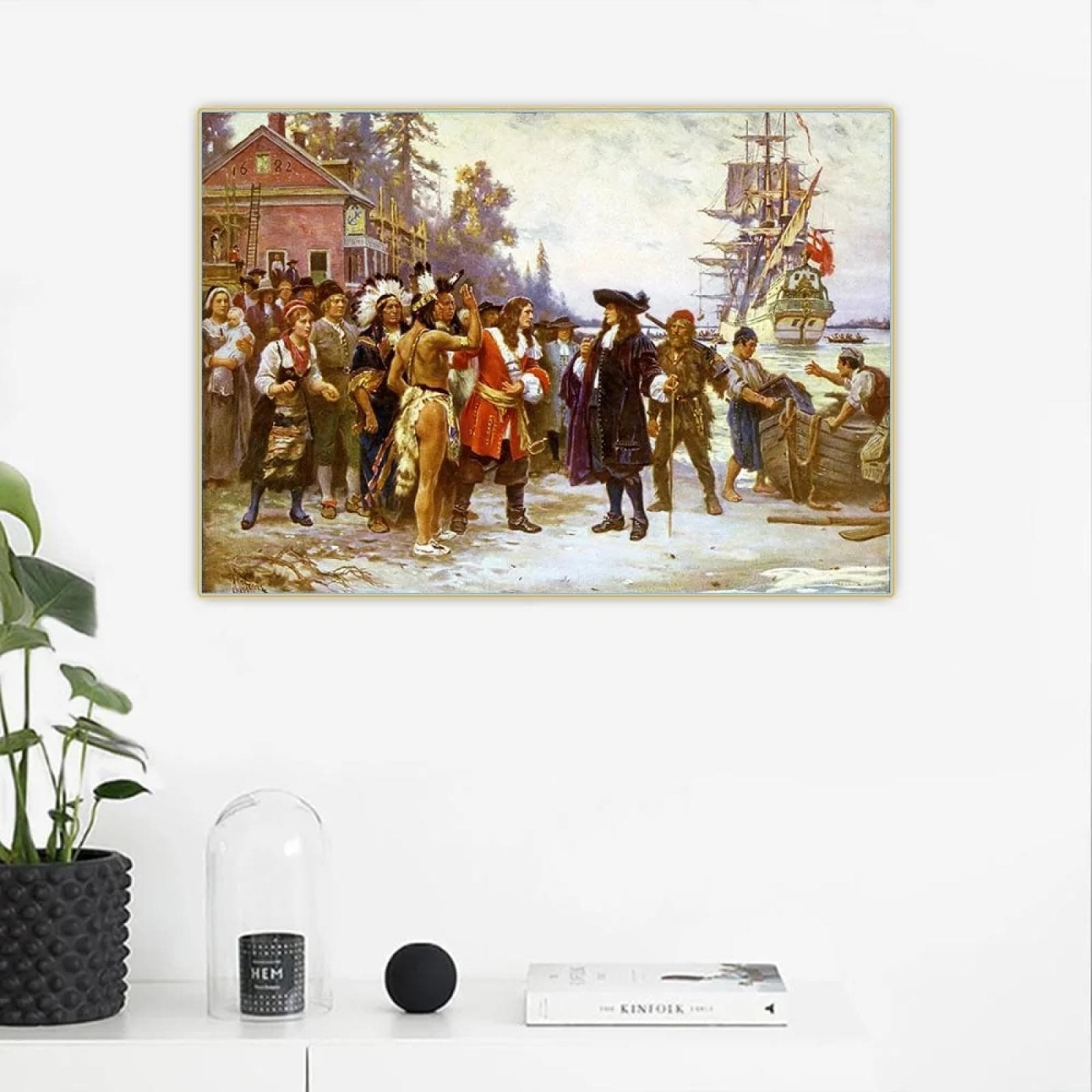 Jean Leon Gerome "The Landing Of William Penn" Classical Canvas Oil Painting Print Art Picture Wall Decor Home Decoration 60x80cm Frameless