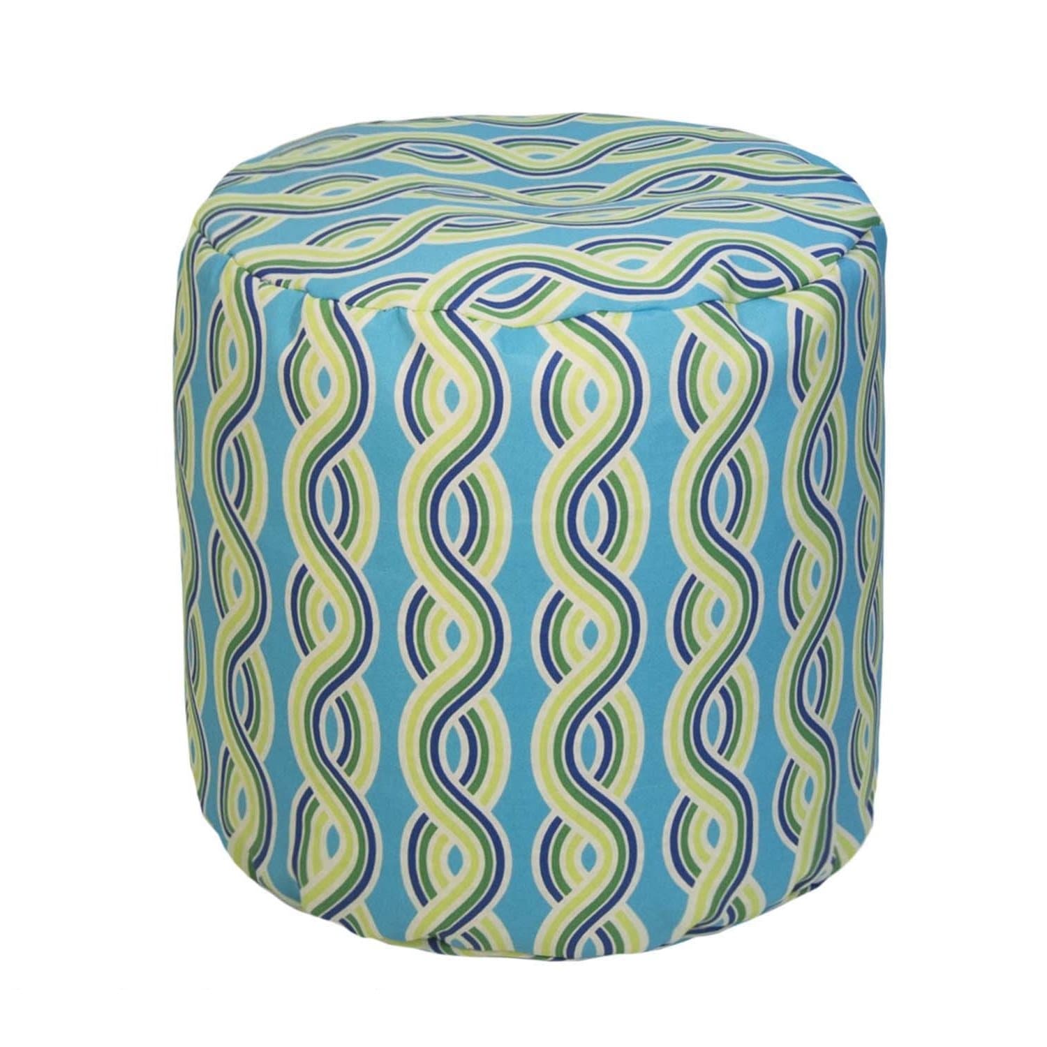 Single Piece Serpentine Capri Round Shape Ottoman, Beanbag Pattern, Acrylic Material, Eco-Friendly, Designed From Weather-Resistant Acrylic Fabric, Indoor - Outdoor Decor, Assembled, Light Blue