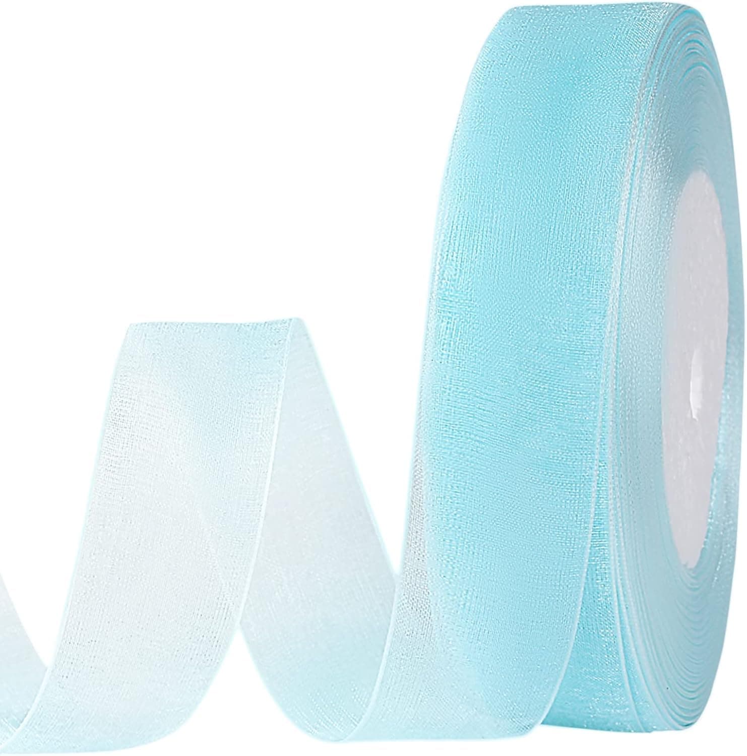 IMPRINT 1 Inch 35 Meters Shimmer Sheer Organza Ribbon, Chiffon Fabric, Light Blue
