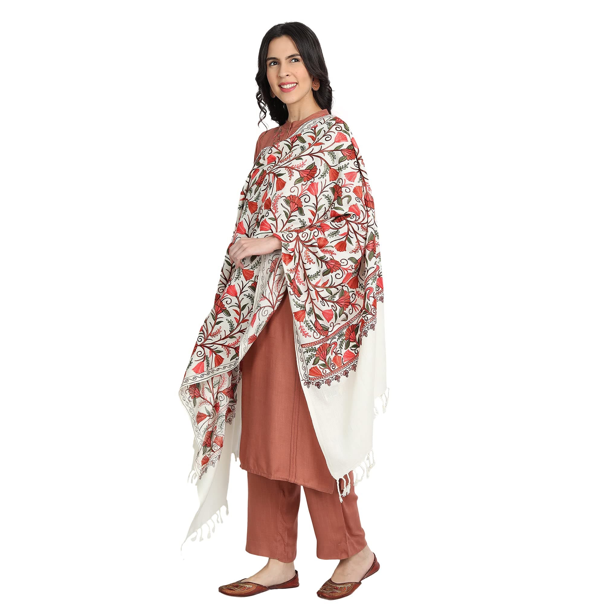 Zamour Kashmir Women Stole Scarf Wrap Shawl with Indian Embroidery Flower - 6304