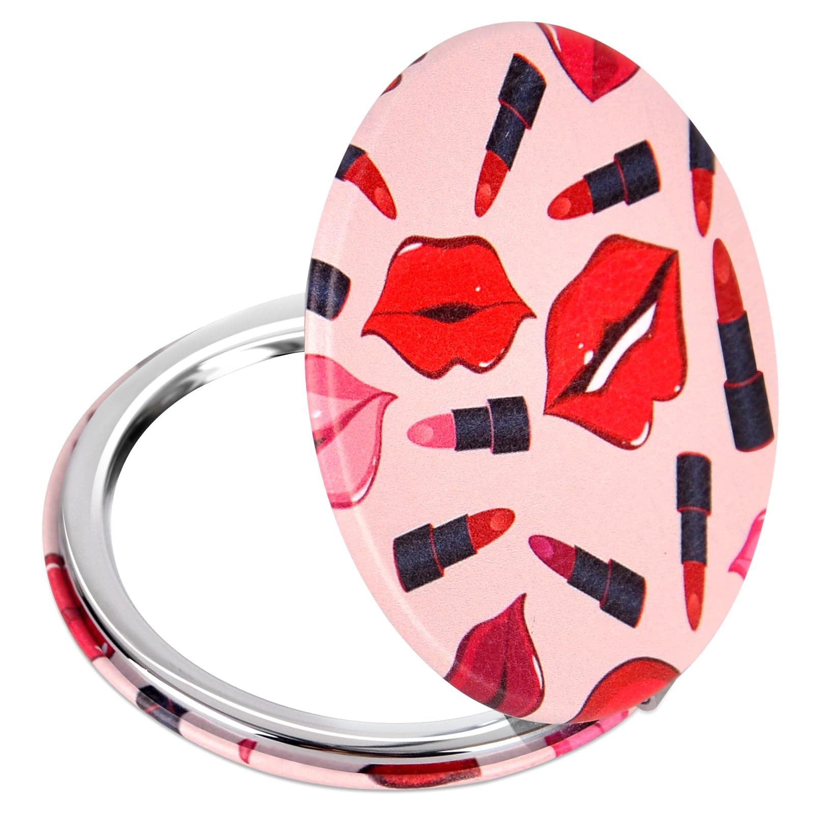 Quality Compact Vanity Mirror Gifts for Girls Women Beauty, Stylish Travel Folding Makeup Mirrors for Wallet Purse Pocket Handbag, Portable Double-Sided Magnifying Cosmetic Mirror, Bright Red