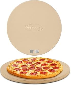 Unicook 16 Inch Round Pizza Baking Stone, Heavy Duty Cordierite Pizza Stone for Oven and Grill, Thermal Shock Resistant, Ideal for Baking Crisp Crust Pizza, Bread and More, Includes Scraper