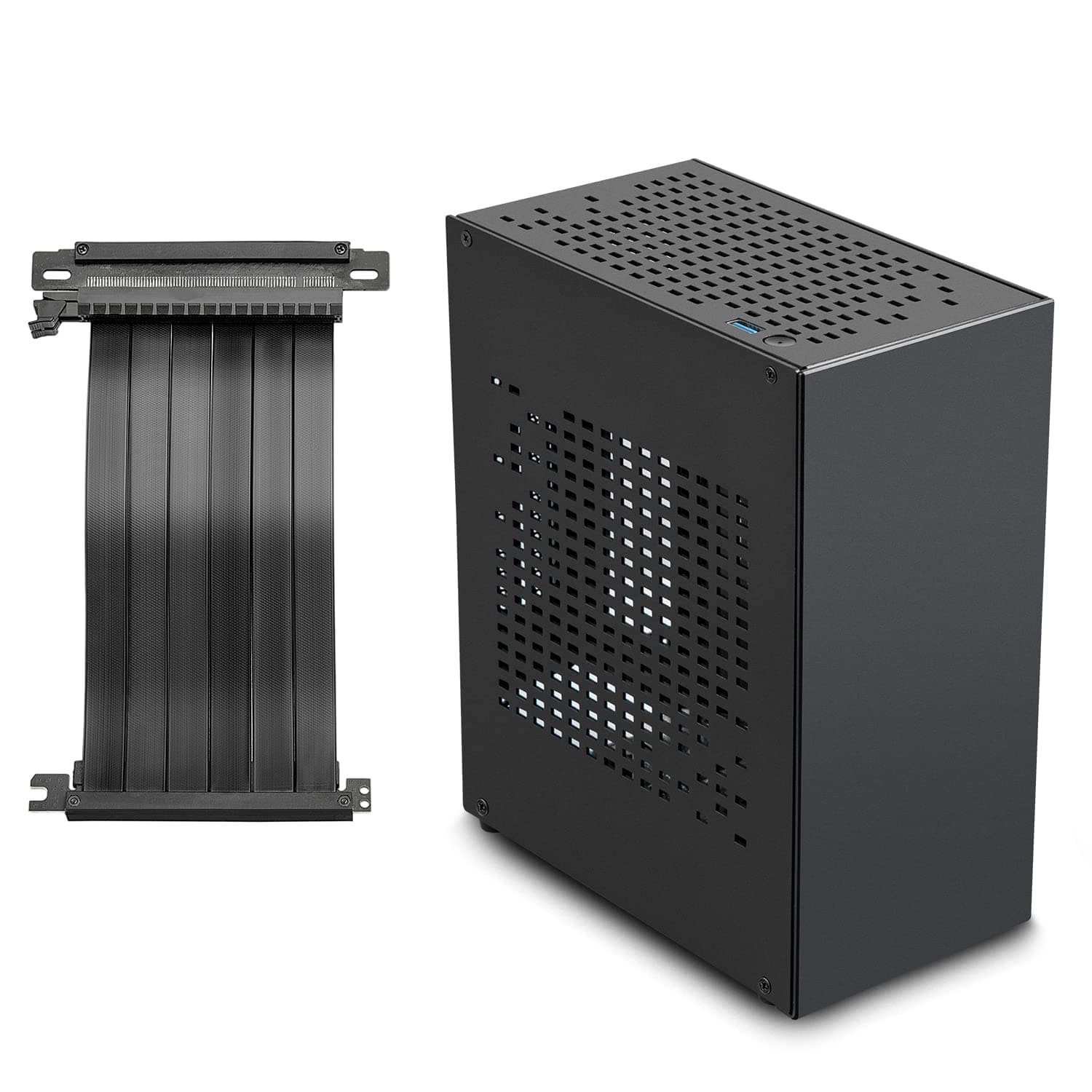 Aluminum Mini ITX Case with PCIe 3.0 Riser, JOYJOM Mini PC Case, SFF Small Form Factor PC Case, TX Computer Game Case, Support GPU Graphics Card (Black)