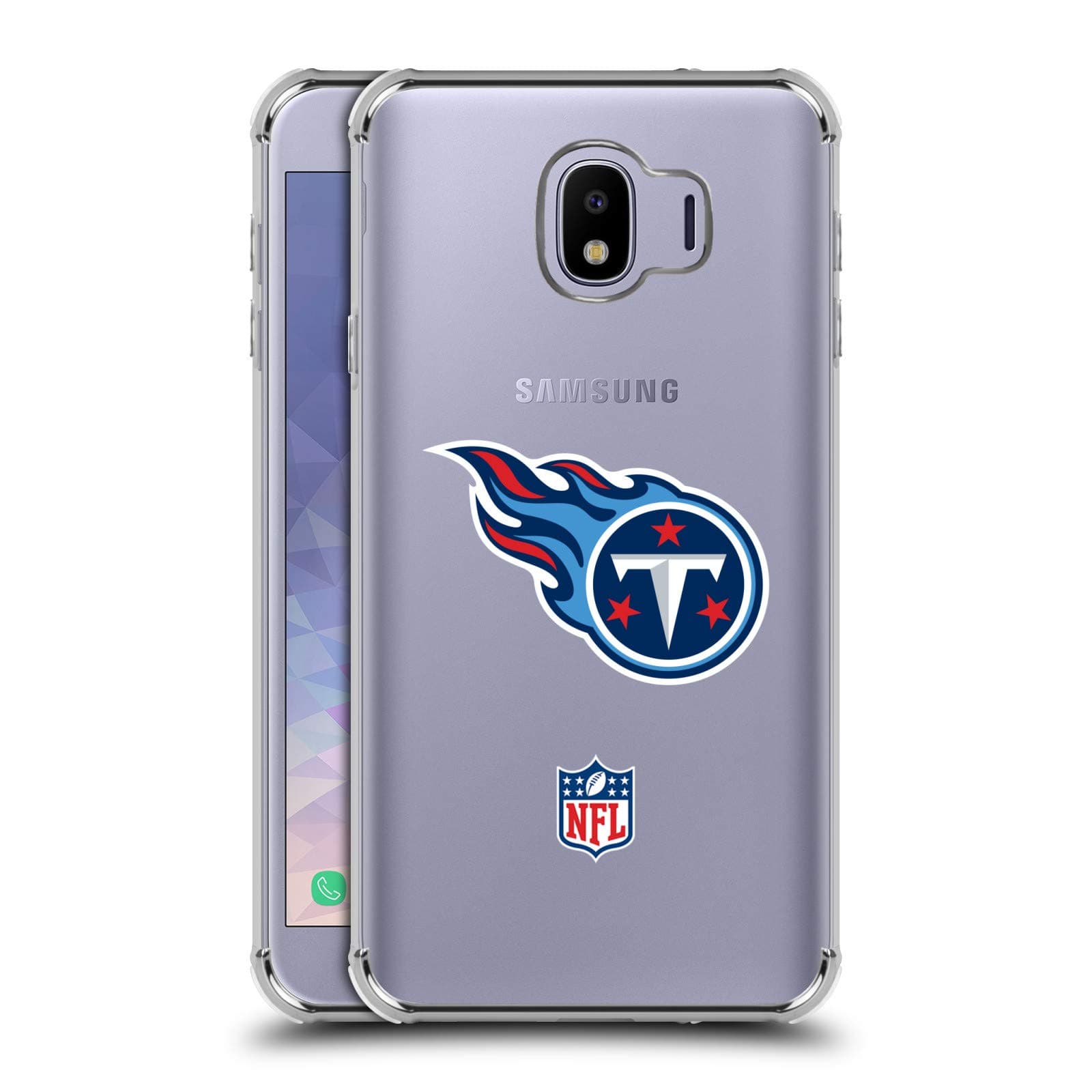 Official NFL Plain Tennessee Titans Logo 2 Silver Shockproof Fender Case for Samsung Galaxy J4 (2018)