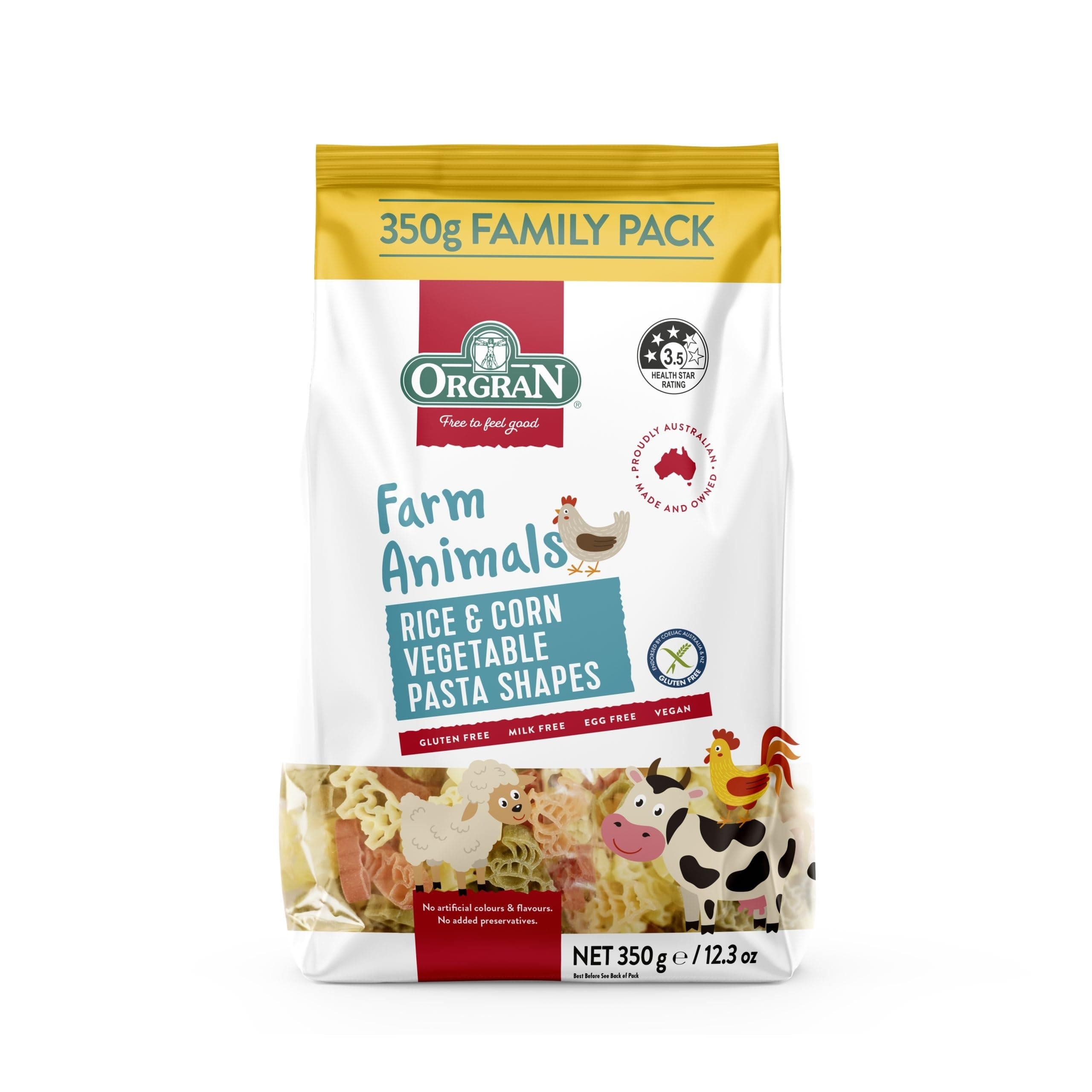 Orgran Farm Animals Pasta, Rice & Corn Vegetable Pasta Shapes, Gluten Free, 350g