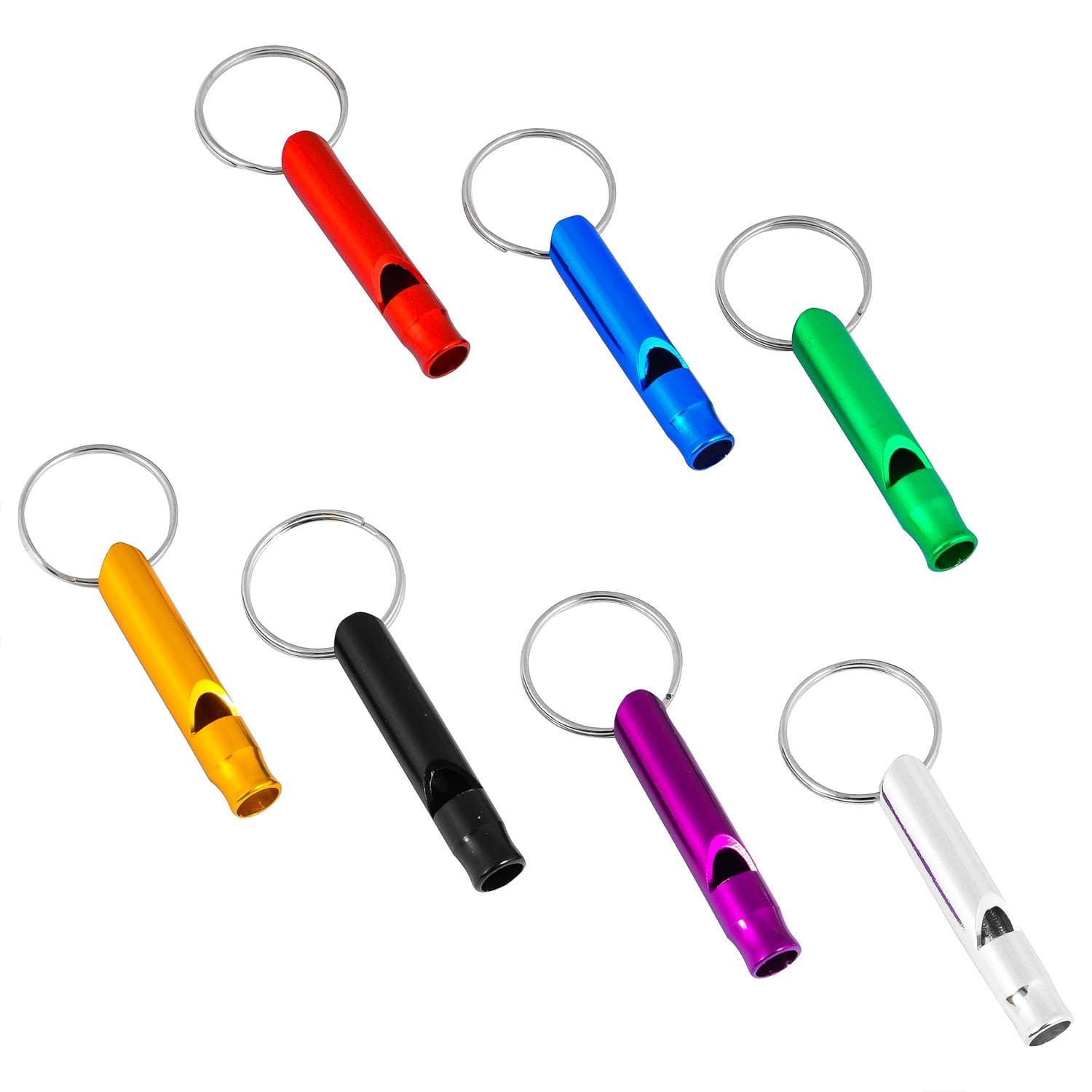 JUSTMIKEOSet of 5 Extra Loud Whistles for Camping Hiking Hunting Outdoors Sports and Emergency Situations, Sturdy but Light Aluminium Key Chain Signals RANDOM Colors