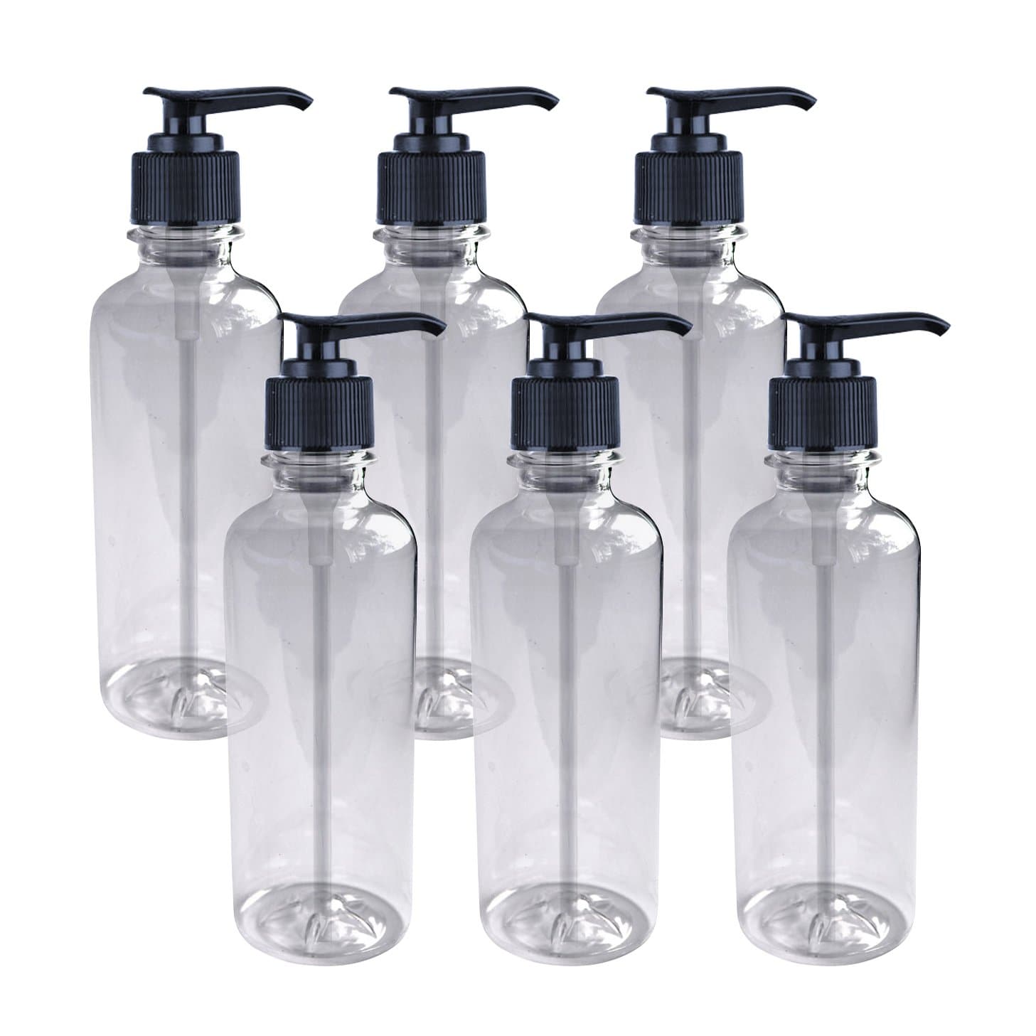 6 pack Clear Empty 8 oz plastic bottles with Soap/Lotion Dispensing Pump BULK Set - FOOD GRADE and BPA-free