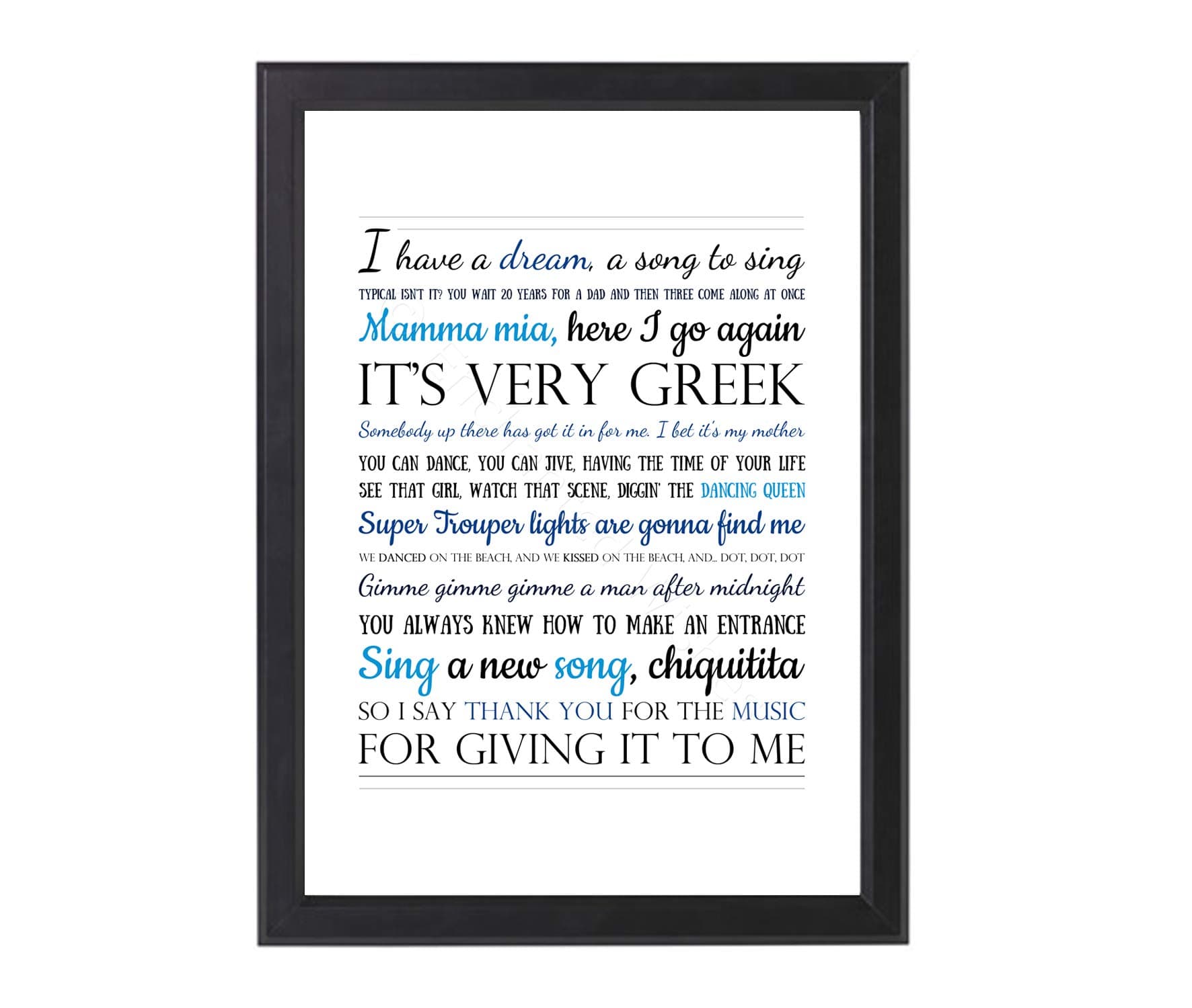 Mamma Mia Movie Quotes Print, Gift for Mamma Mia Fan, Unframed Picture Poster (A4 (21x29.7cm))