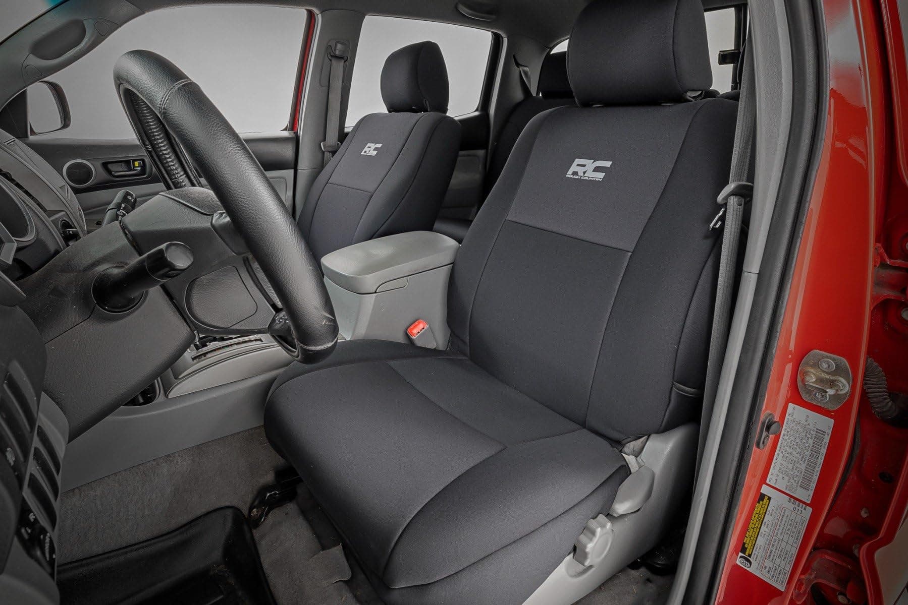 Rough Country Neoprene Seat Covers for Toyota Tacoma (2005-2015) Crew Cab w/No Folding Passenger Seat - Waterproof & UV Resistant, Foam Padded, Front & Rear Seat Cover Set