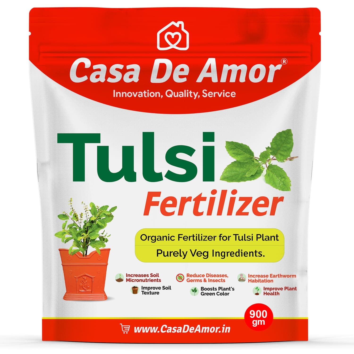 Casa De Amor Organic Tulsi Essential Plant Fertilizer Holy Bisil Plants with Growth Nutrients and Charged Micro-organism for Tulsi Plant in Balcony, Terrace & Home Gardening, 900 gm