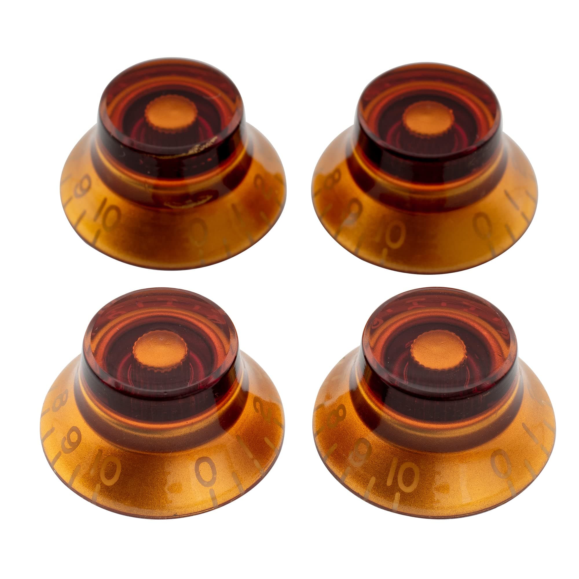 Musiclily Pro Inch USA LP Guitar Top Hat Knobs Fine 24-Spline Bell Knobs for USA Les Paul CTS Pots Electric Guitar, Amber (Set of 4)