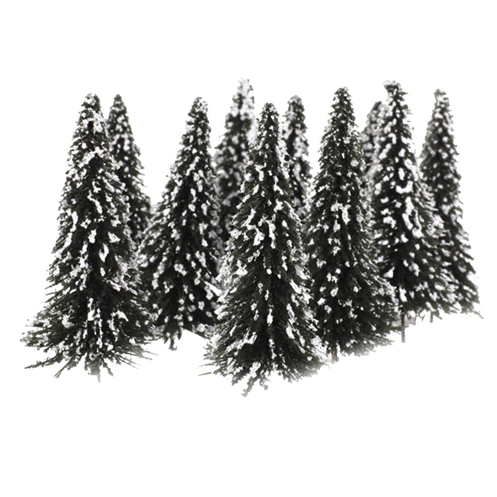 10pcs White Dark Green Scenery Landscape Model Cedar Trees 12cm