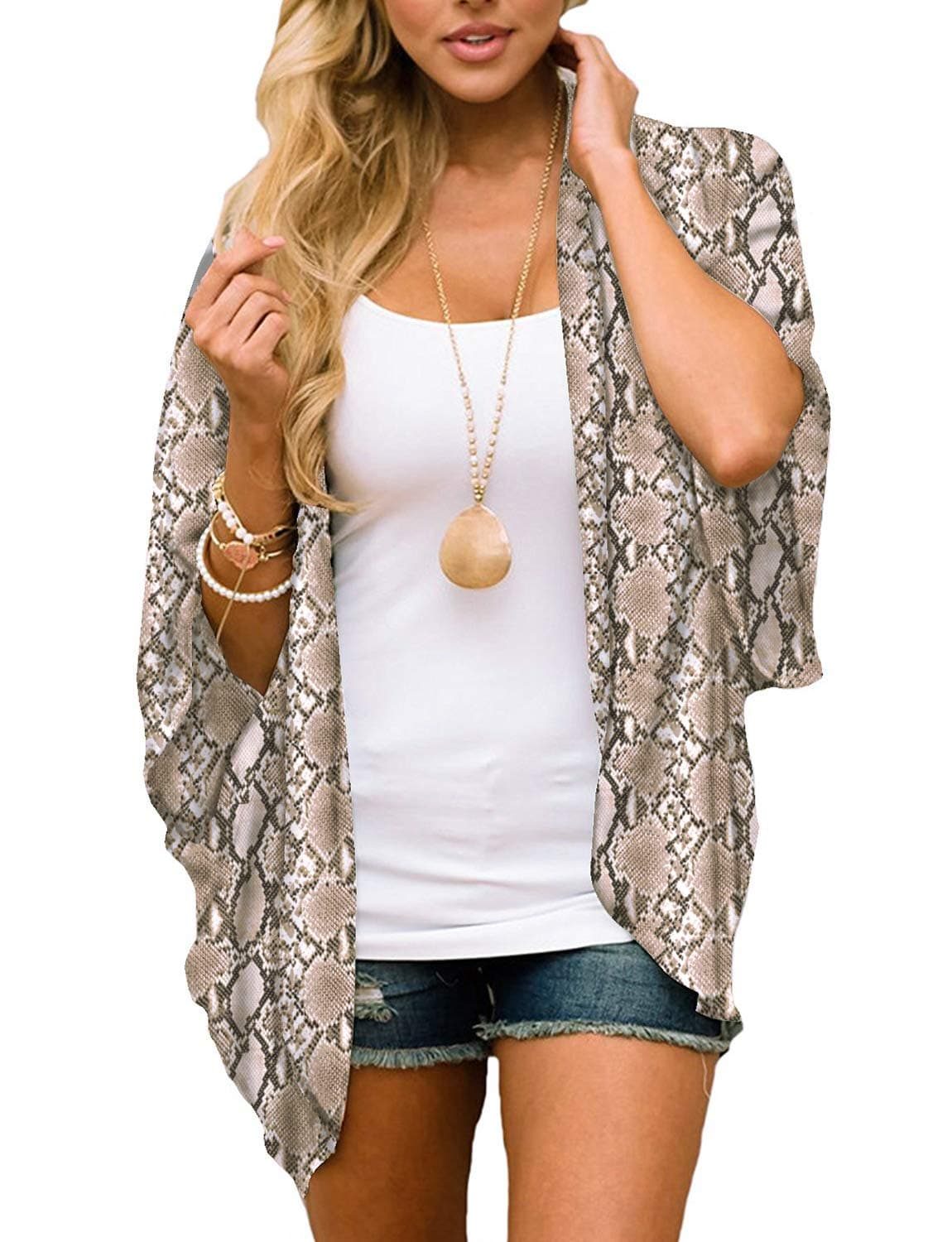 BB&KK Women's Chiffon Boho Kimono Cardigans Casual Loose Open Front Cover Ups