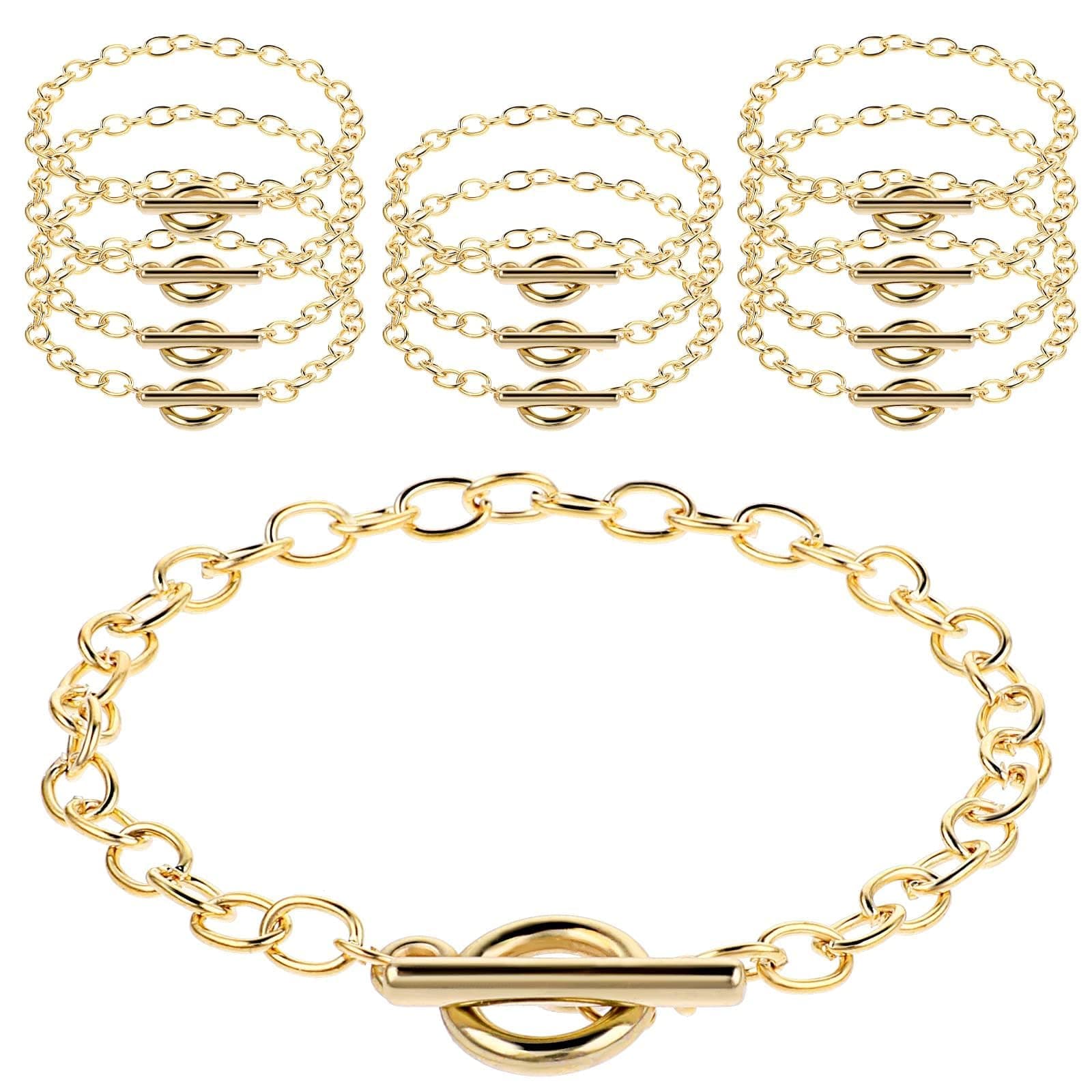 – Khazna 12 Pcs Bracelet Chains for Jewelry Making, Chain Bracelet for Women, Link Chain Bracelets with OT Toggle Clasp, Charm Bracelets for Jewelry Making, Necklace Hanging, Dog Tag, DIY Crafts (Gold)