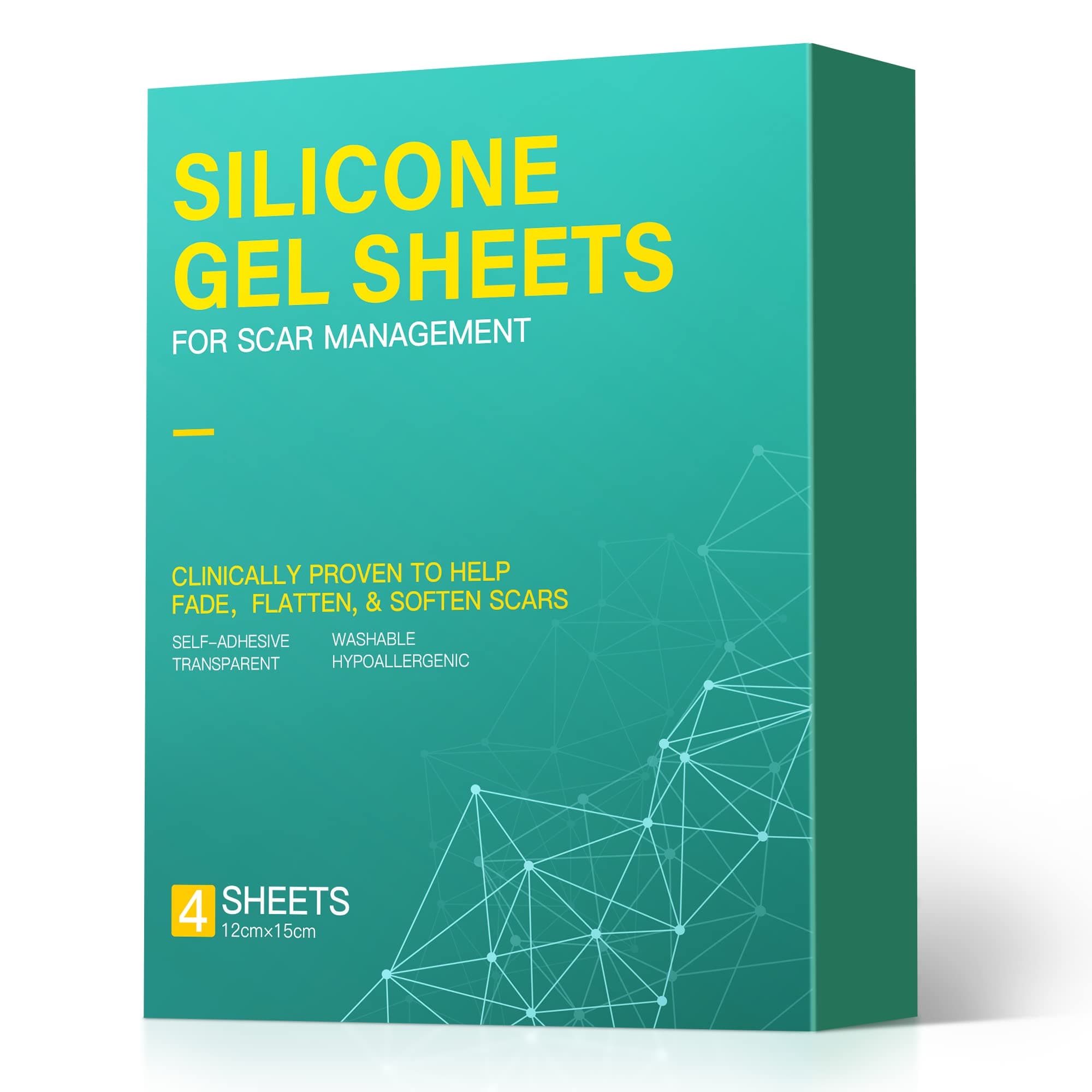 Medical Grade Big Silicone Scar Sheets 6" x 5", 4 Patches, Silicone Gel Sheets for Scars Treatment, Scar Removal Wound Care Product (green)