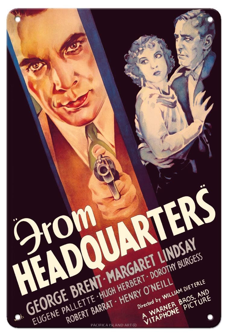 from Headquarters George Brent Margaret Lindsay Film Poster c.1933 Art Print 8 x 12 in Tin Sign Multi MTSA8291