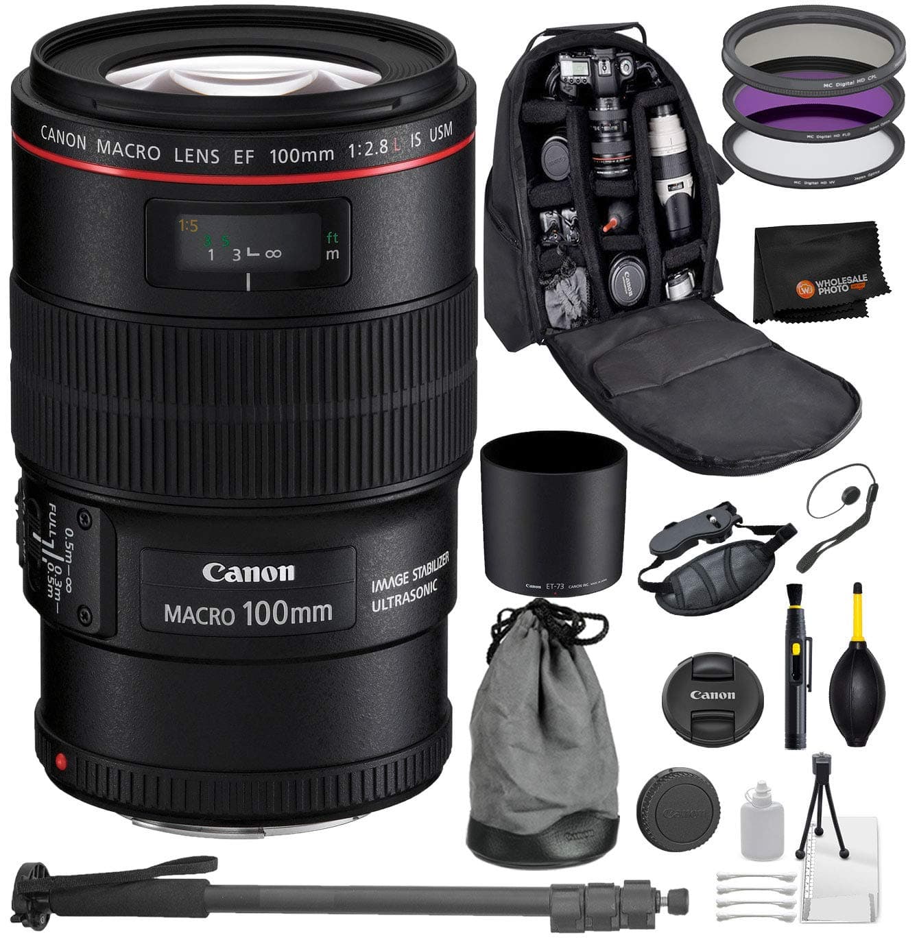 Canon EF 100mm f/2.8L Macro is USM Lens with Professional Kit for EOS 7D Mark II, 6D Mark II, 5D Mark IV, 5D S R, 5D S, 5D Mark III, 80D, 70D, 77D, T5, T6, T6s, T7i, SL2