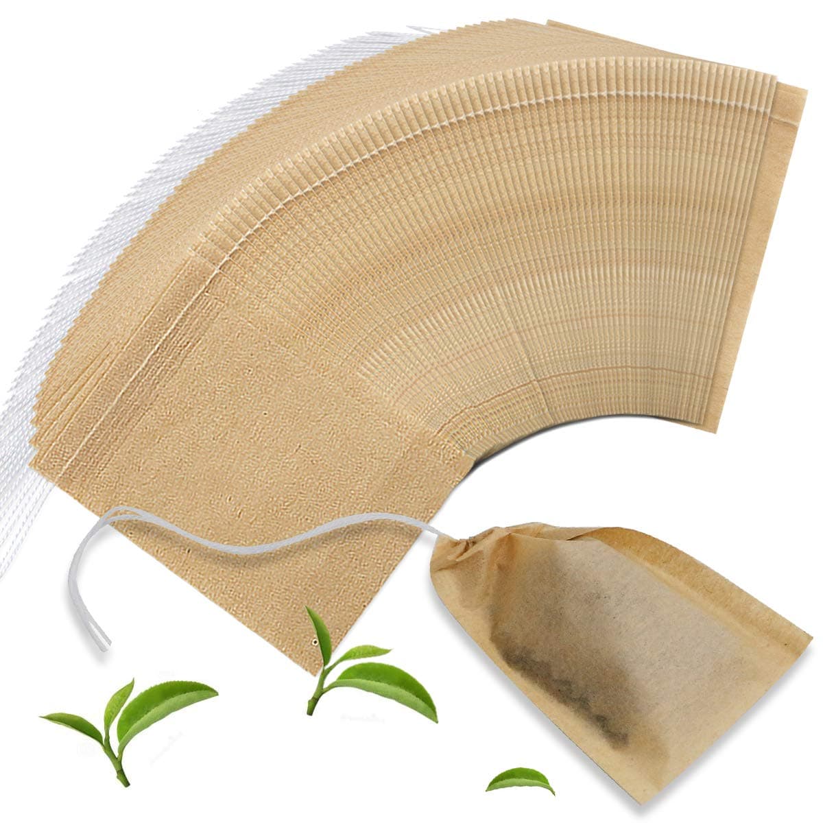 Nexxxi 300 Pcs Disposable Tea Filter Bags, Unbleached Paper Tea Bag with Cotton Drawstring for Loose Leaf Tea and CoffeeSafe Strong Penetration(2.3" x 3.14")