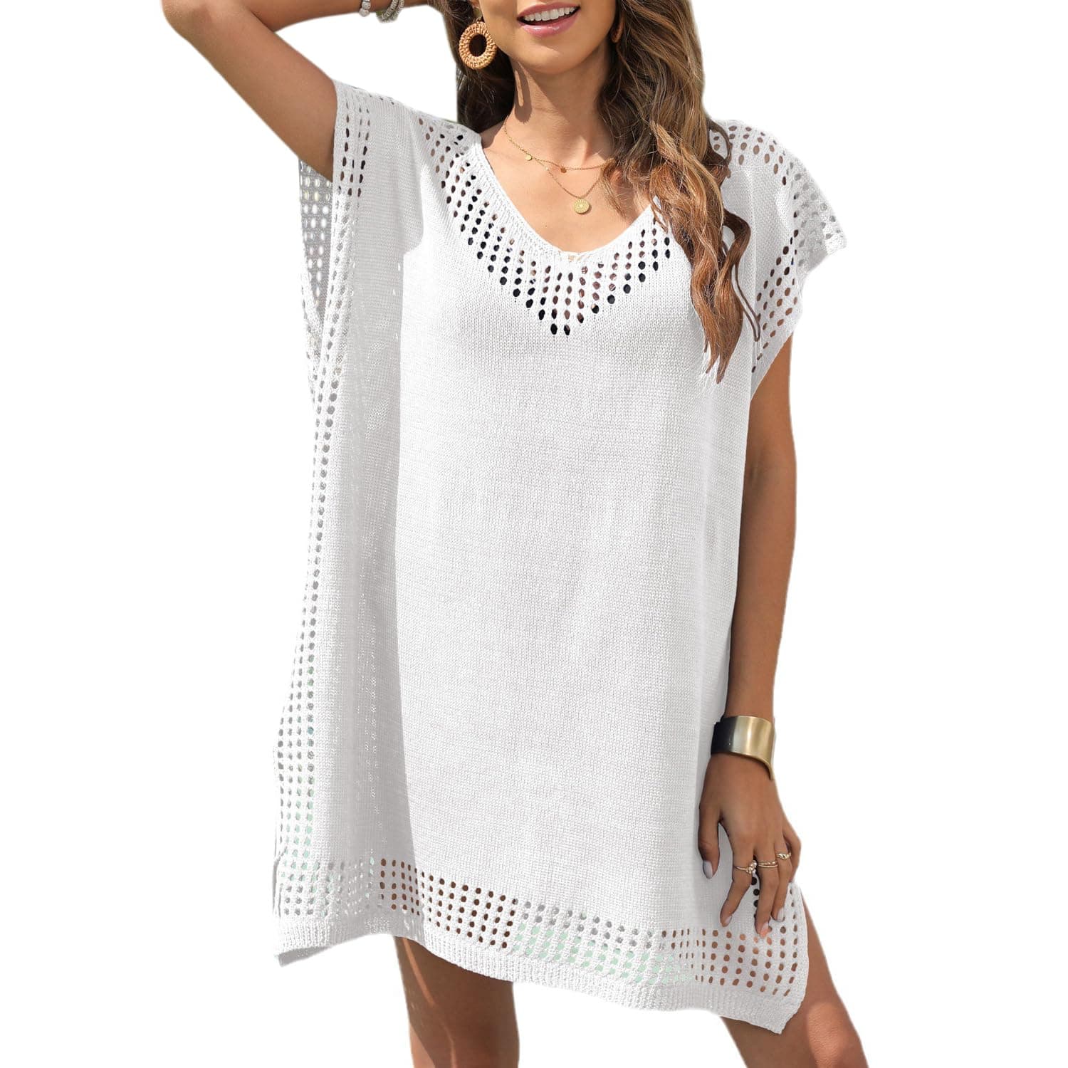 HOOTOSwimsuit Cover Ups for Women Polyester V Neck Hollow Out Swimwear Beach Bathing Suit Coverups Summer Beach Cover Up Dress for Girl