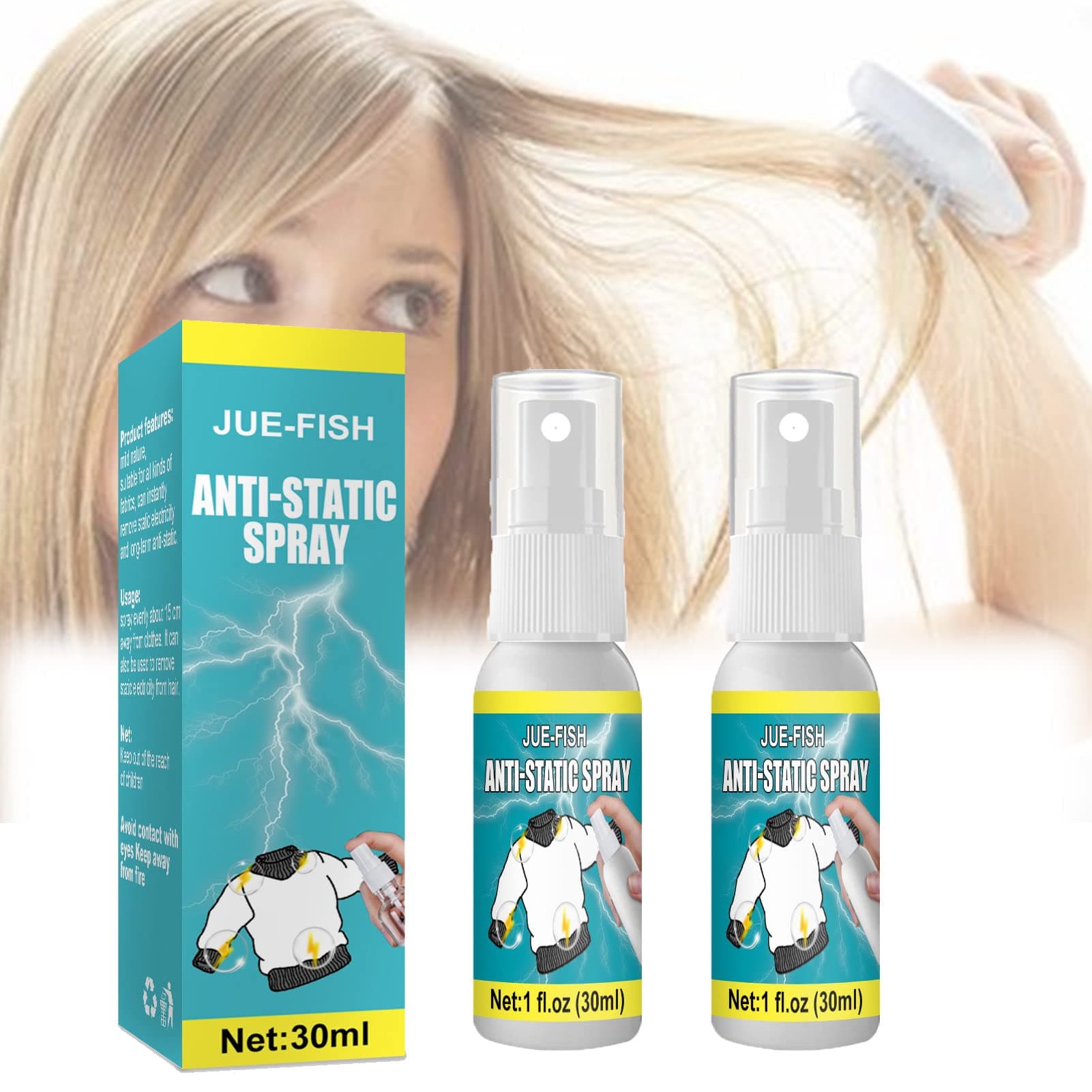 LMNH Hair Antistatic Spray, 30ml Wrinkle Release Spray, Natural Static Remover Sprays For Clothes, Travel Size Fabric Freshener, Lasting Anti-Static, Hypoallergenic, Scent Free (2PCS)