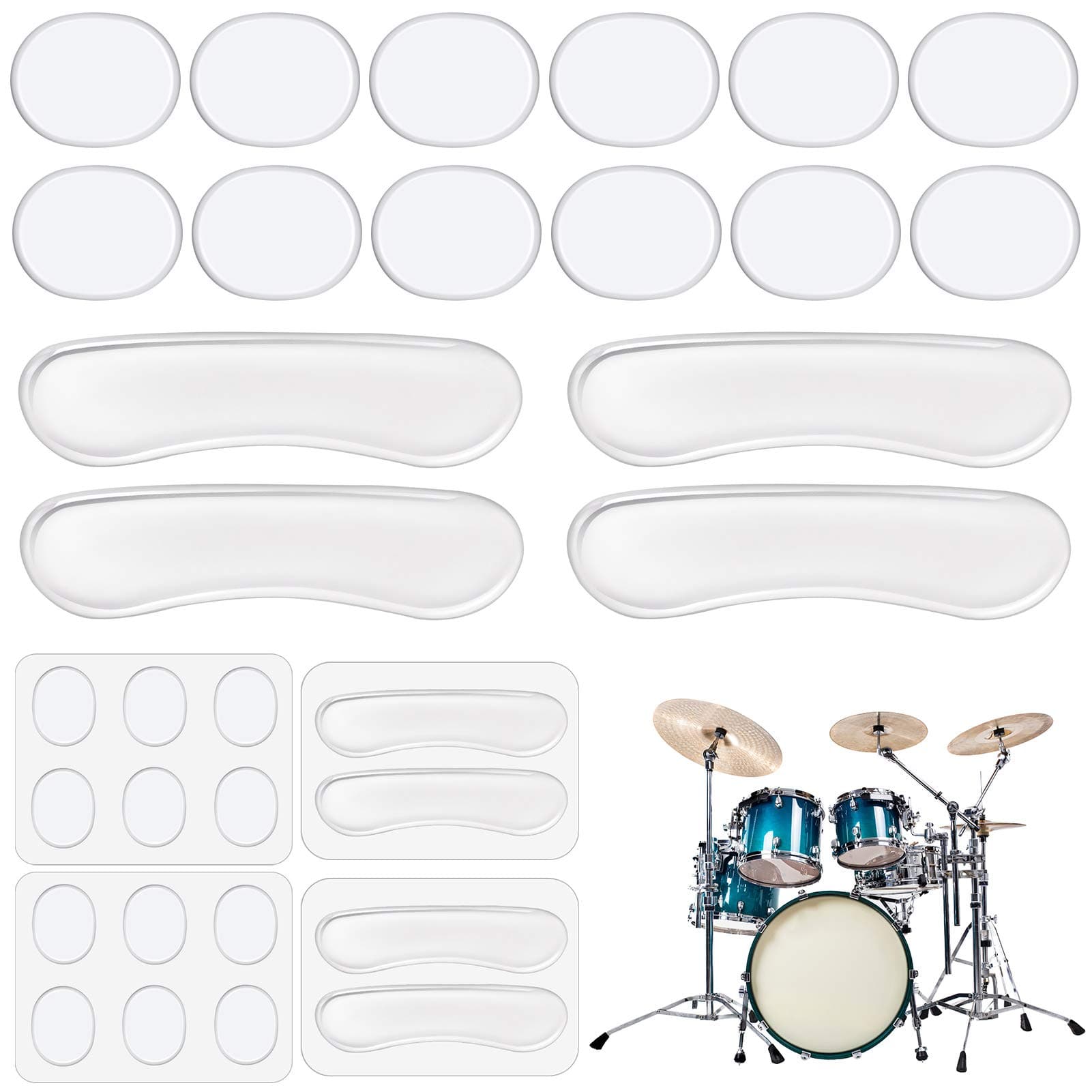 Drum Dampeners - 16 Pcs Gel Pads, Round & Long Silicone Drum Silencers for Tone Control