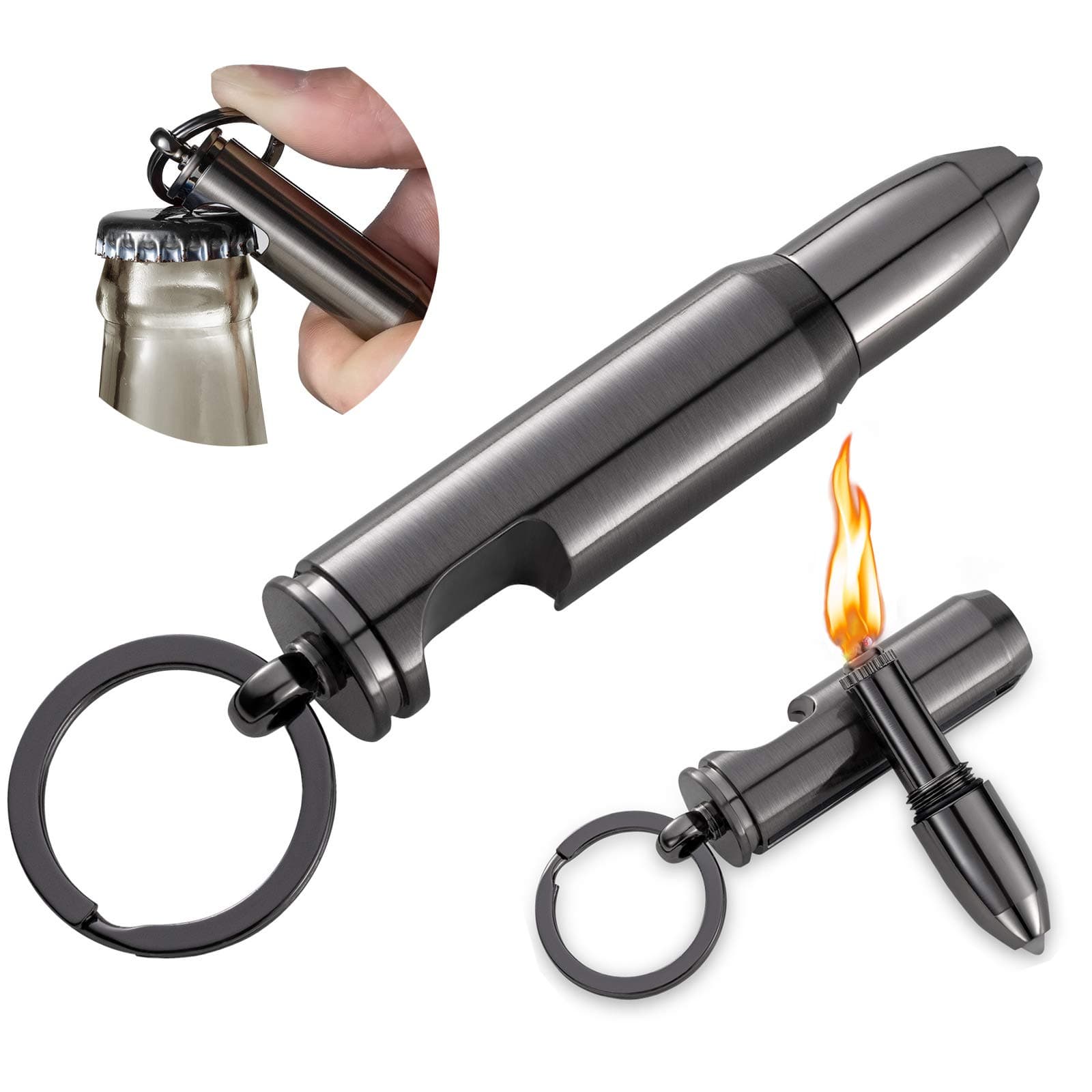 Morisk 2 Pack Permanent Match Keychain Multitool with Bottle Opener & Glass Breaker, Waterproof Fire Starter Fluid Refillable, Forever Never Ending Infinite Match for Survival