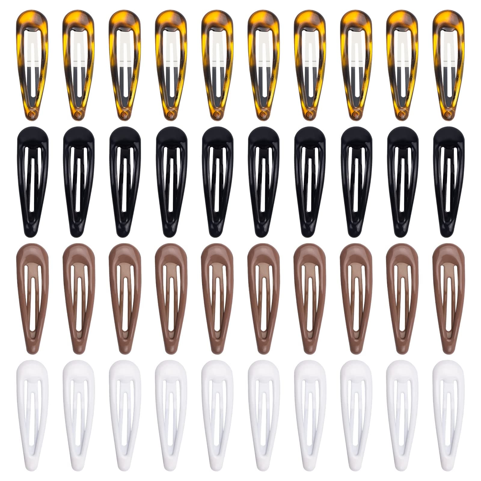 40pcs Hair Clips Set for Women & Girls, 2 Inch Non-Slip Metal Barrettes for Thick or Thin Hair, Reusable Classic Clips in Black, Brown, White, and Tortoise