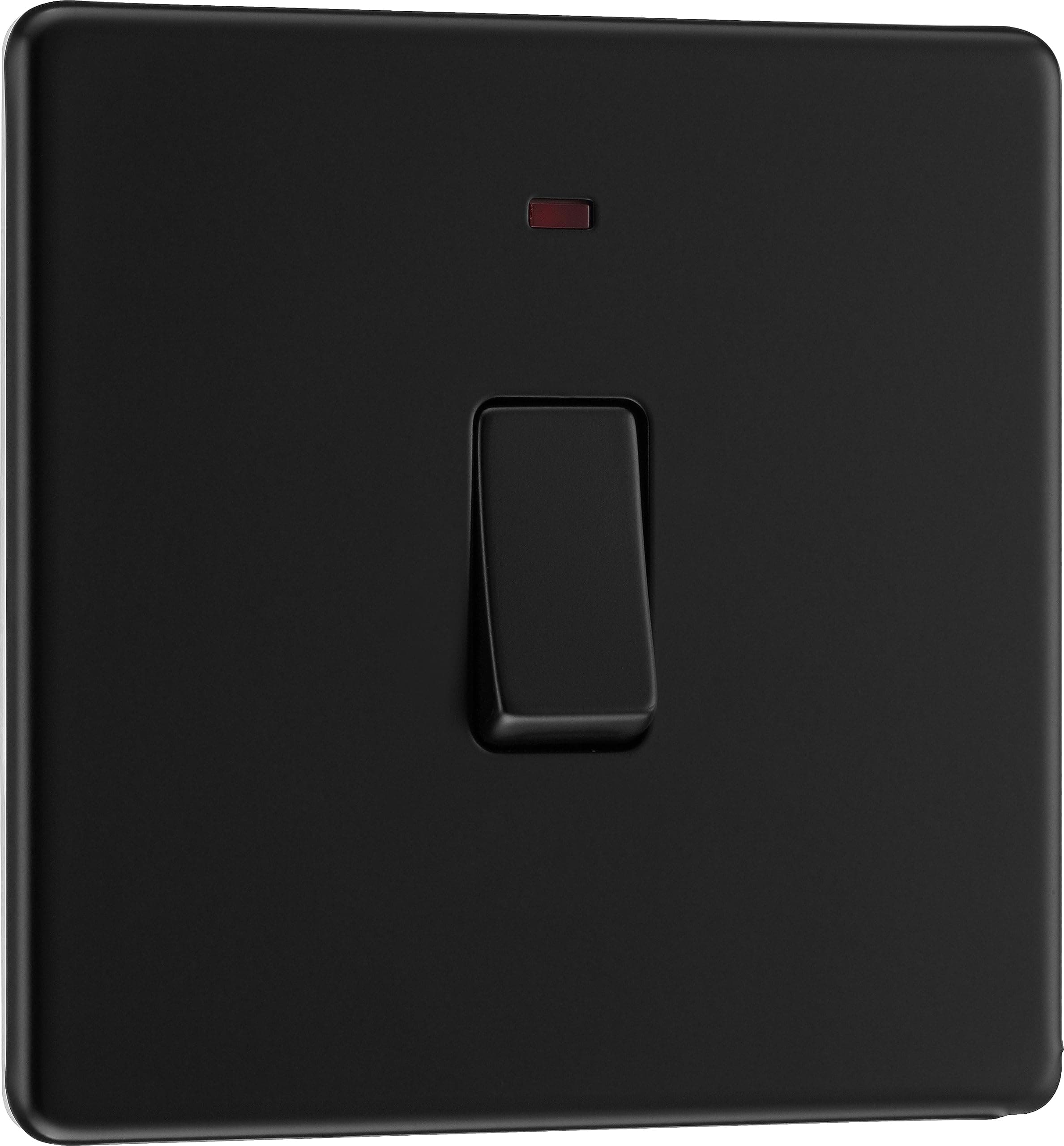 BG Electrical Single Wall Switch with LED Power Indicator, Double Pole, Screwless Front Plate, Slim Profile, Premium Flatplate, Matt Black, 20A, FFB31