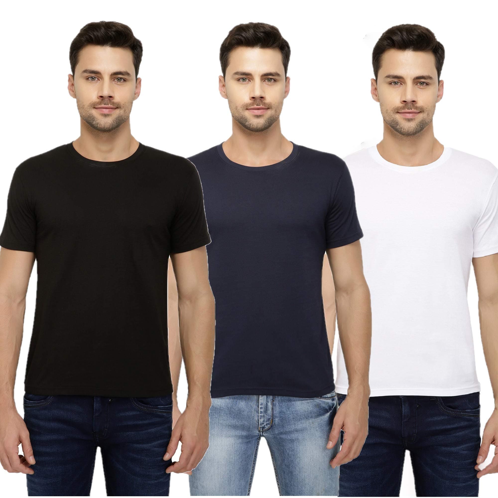 The Cotton Company Men's 100% Cotton Sport T Shirts - Pack of 3 (Large) Black, Navy, White