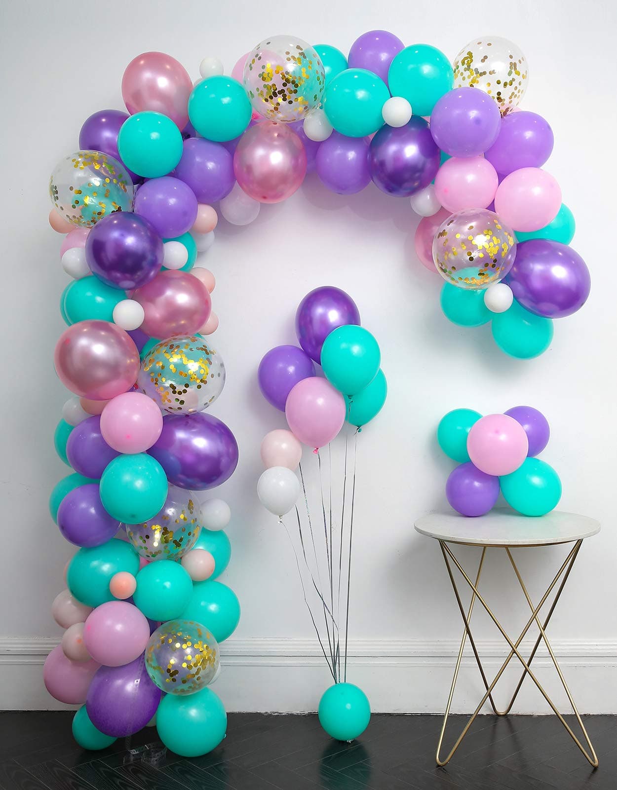 Unicorn Balloons Arch 114pcs & Garland Kit (Gold Confetti .Pearlescent Pink Purple.Light Purple.Mint Green.White.)Tying Tools+Decorating Strip+Points stickers+Flower Clips+Ribbon .Shower Unicorn Party