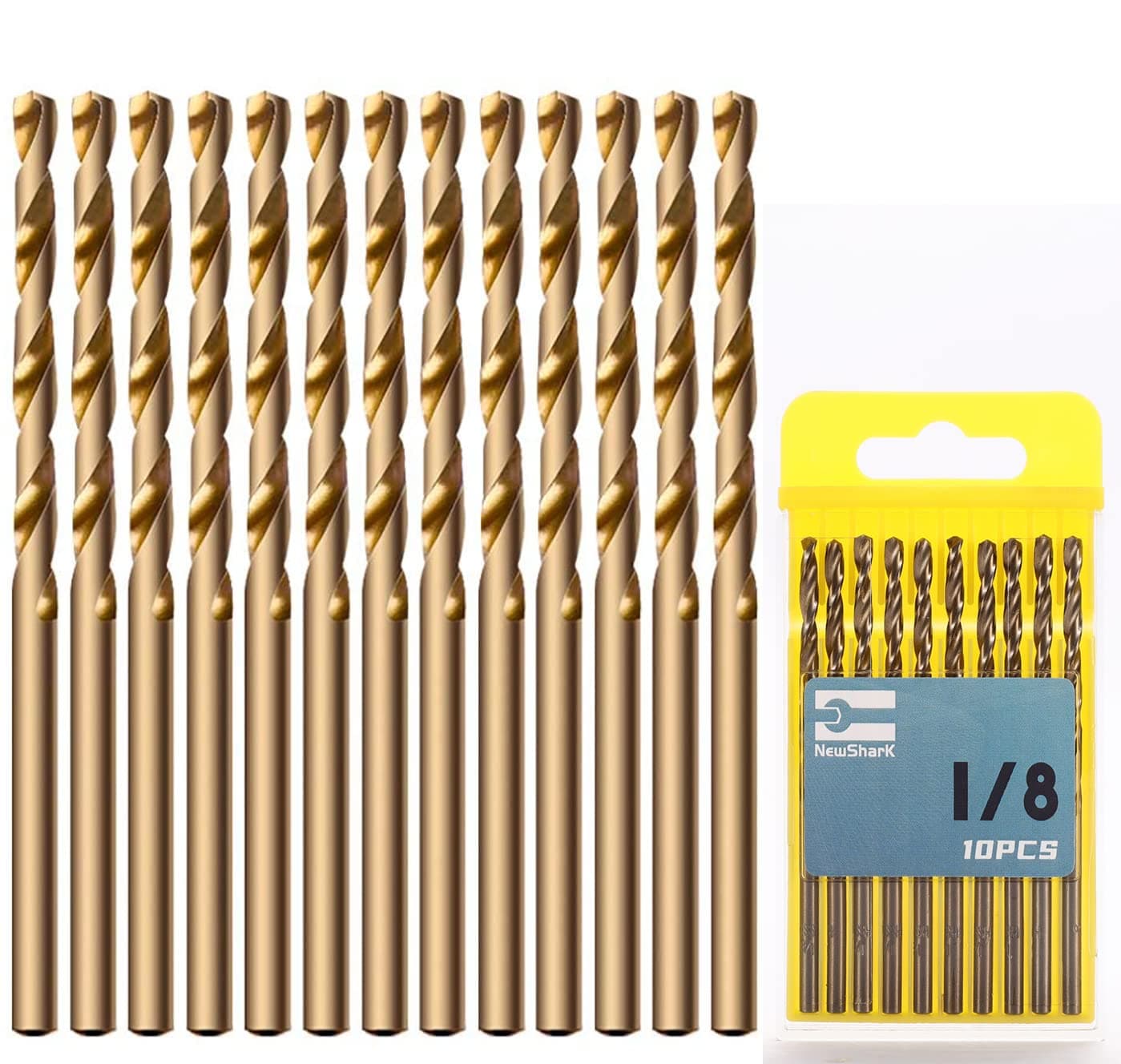 1/8" Cobalt Drill Bits, 10 Pack of M35 HSS Metal Drill Bit Set for Hard Metal, Stainless Steel, Cast Iron,Cobalt Drill Bits with Storage Case