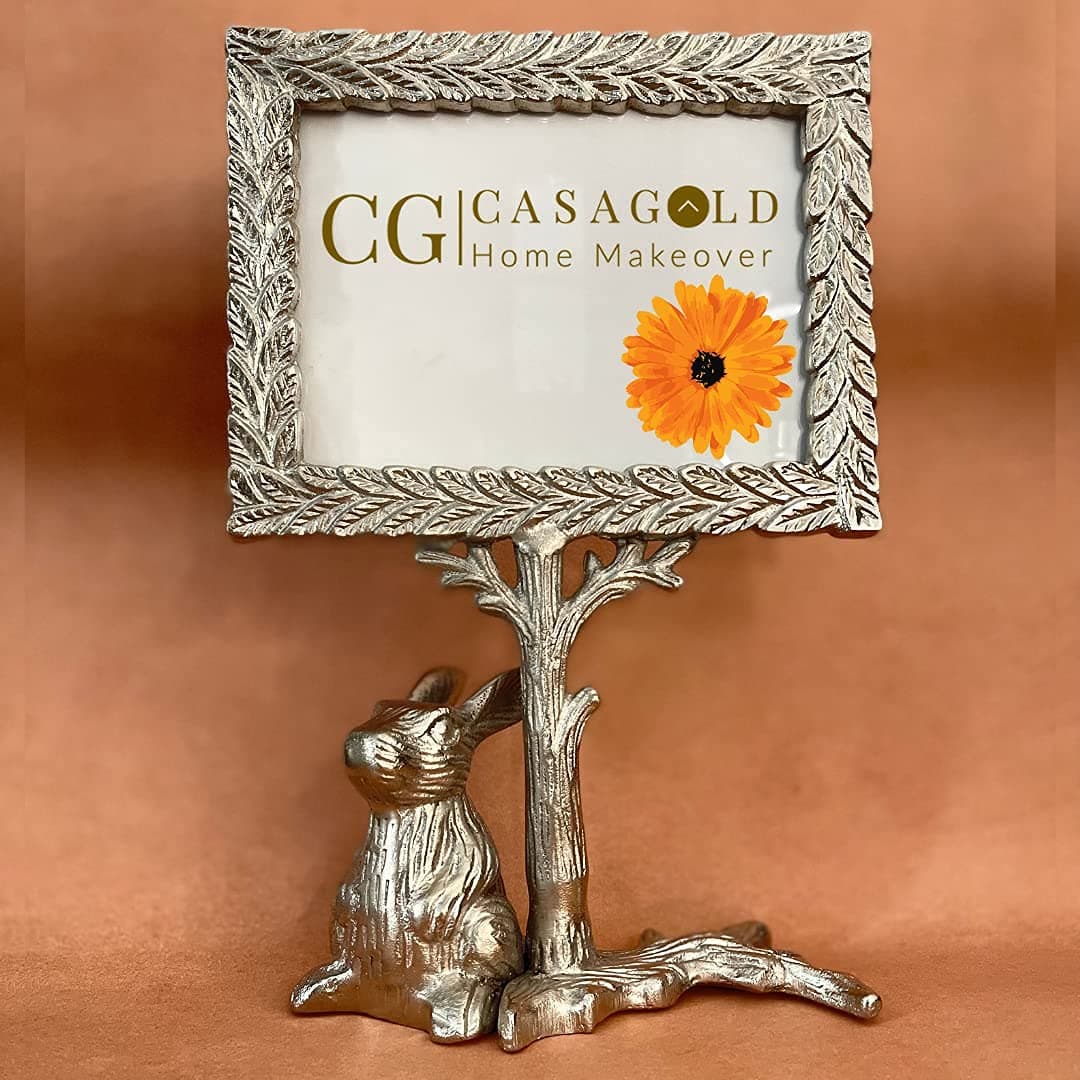 CasaGoldBunny / Rabbit Photo Silver Frame / Aluminium 4x6 Bunny Photo/ Picture Frame Heavy Quality