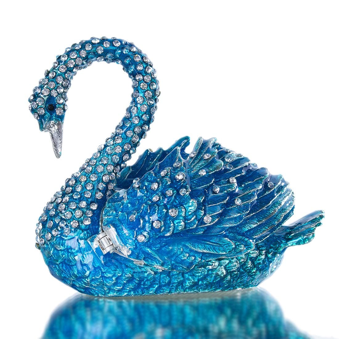 YU FENGBlue Swan Animal Jewelry Trinket Box Hinged Collectible Figurines for Home Decor