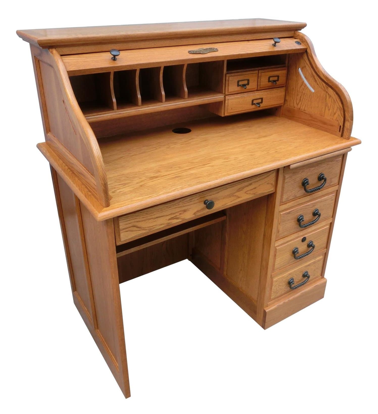 Chelsea Home 42 in. Moon Student Roll Top Desk in Harvest Oak