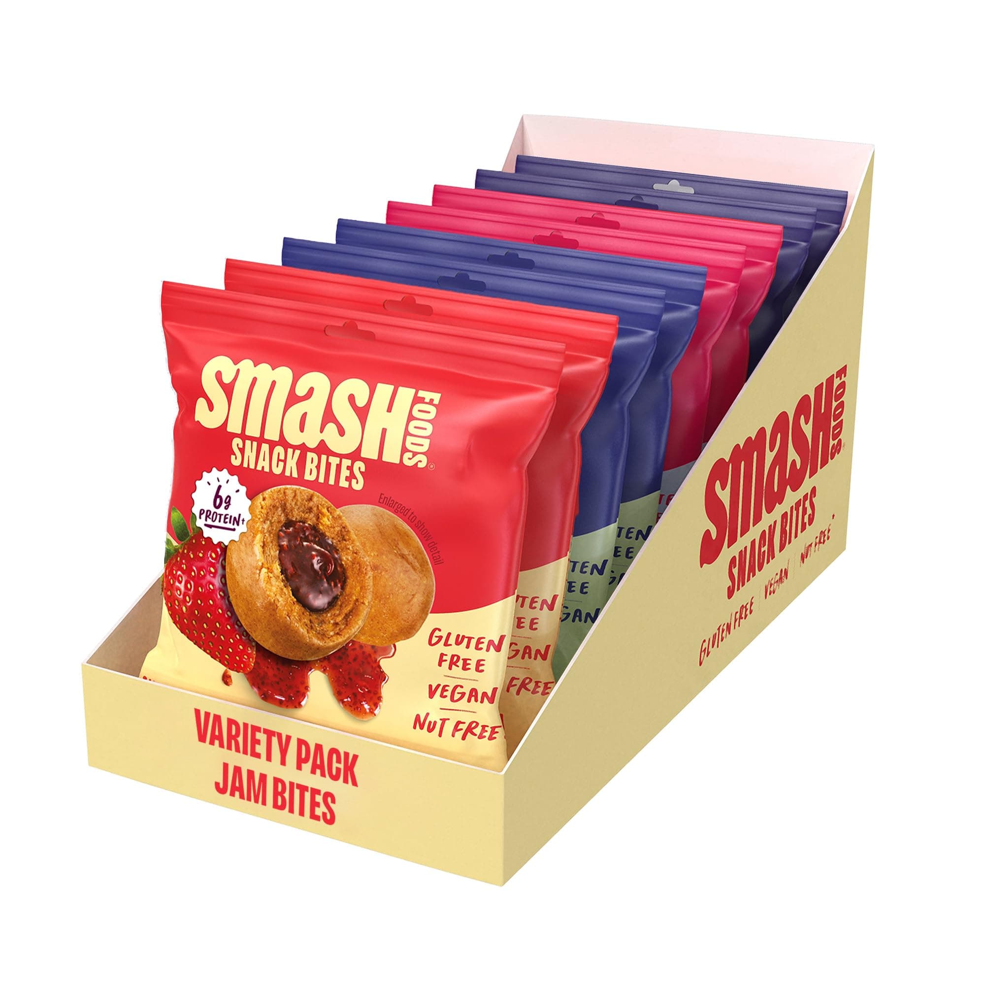 Smash Foods Energy Bites | Variety Pack | 5 Gluten-Free Vegan Snack Balls with No Sugar Added | Protein, Superfood Jam, Chia Seeds | On-the-Go Convenience | 8 Packs