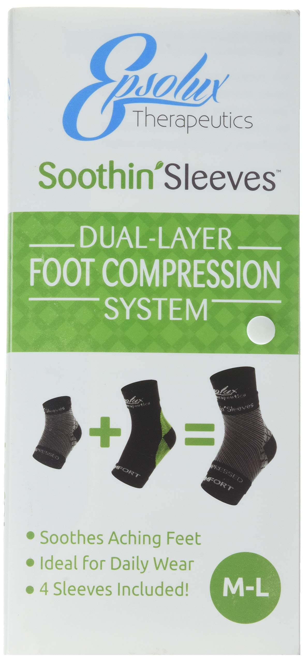Foot Sleeve Compression System by Epsolux Therapeutics (4 Sleeves Included)- Soothe Sore Feet and Symptoms of Plantar Fasciitis, Tendonitis or Bursitis - Best 2-Layer Arch, Heel, and Achilles Support