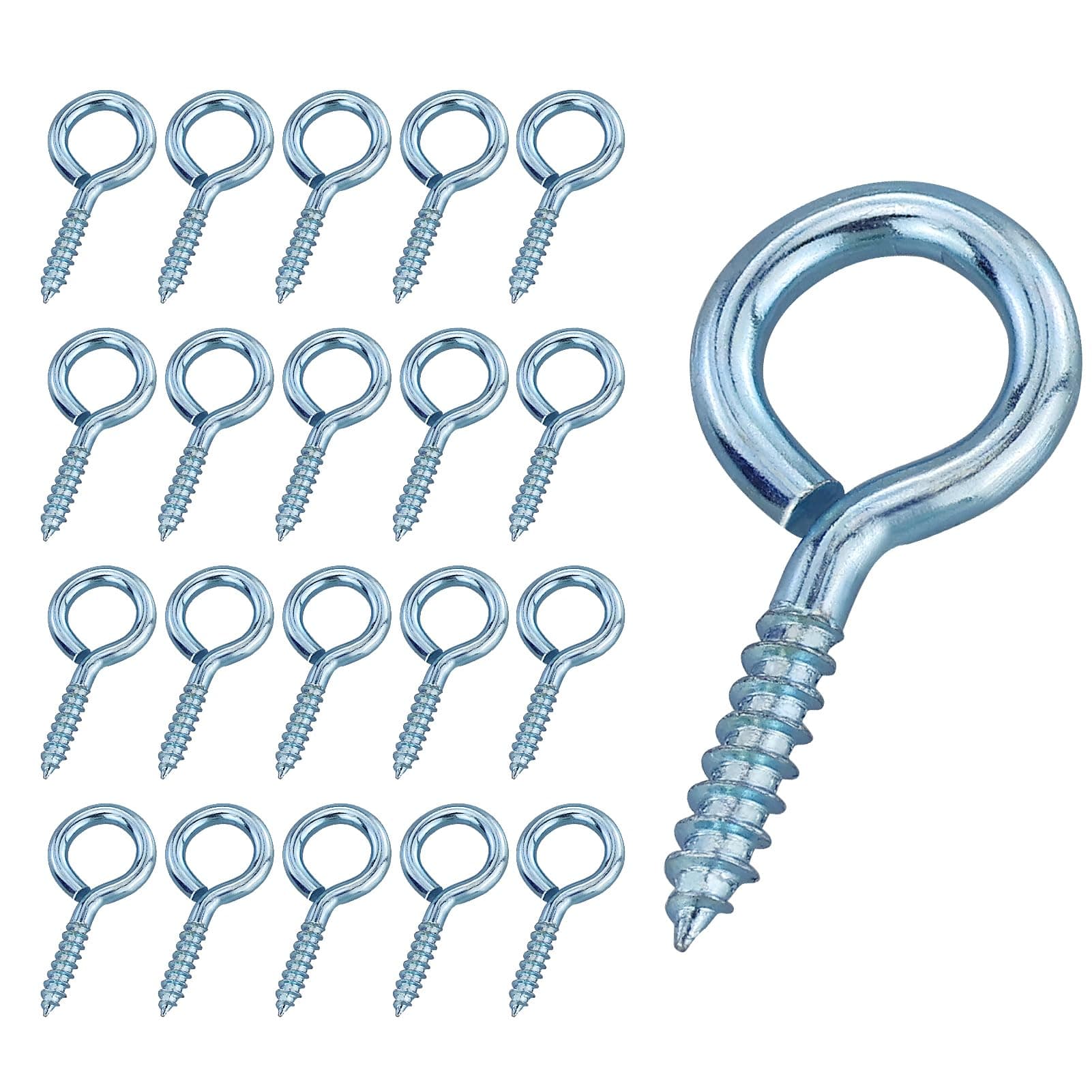 20 PCS Eyelet Hooks - 30mm Self Tapping Screw with Ring, Galvanized Eyebolt, Ceiling Hook and Hole Nail for Wood, Fixing Wires, Indoor and Outdoor