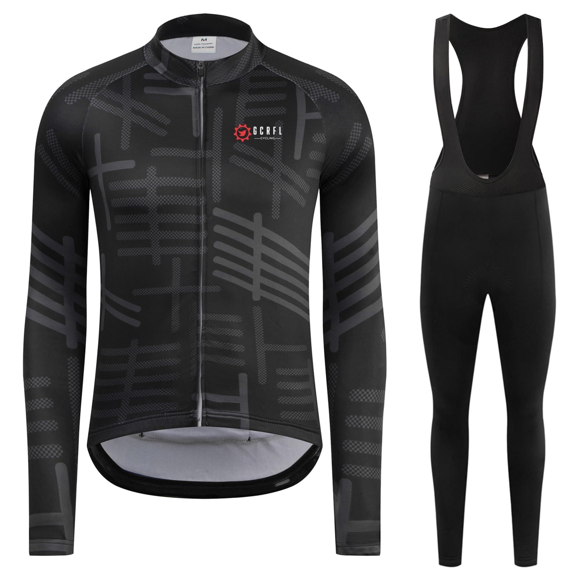 Winter Cycling Jersey Sets Thermal Fleece Bike Jersey + Bib Pants, Long Sleeve Cycling Clothing Sets for Man