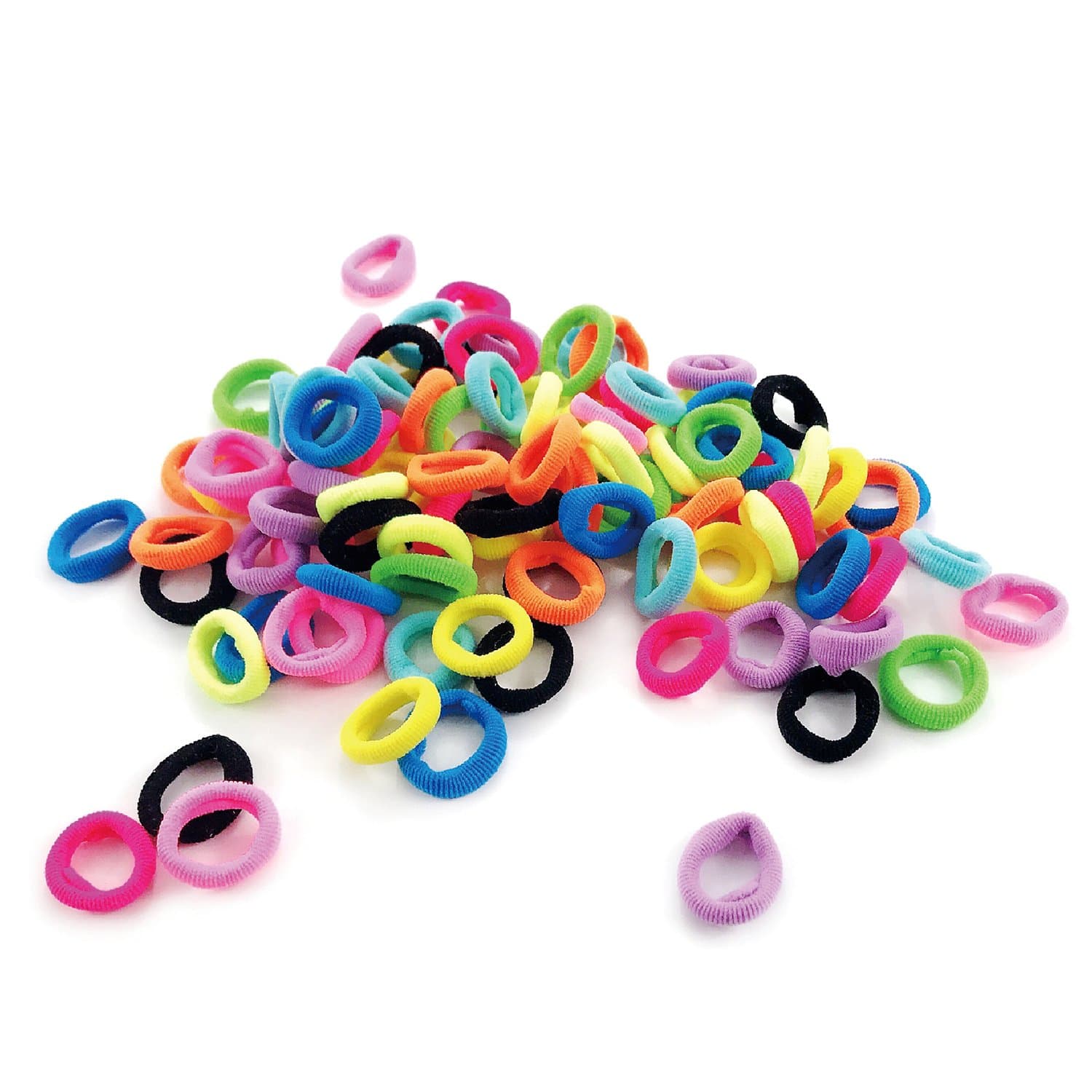 CYWLIFEHair Bands Elastics Ties for Baby Girls, 100 PCS 10 Colors, No Crease Ponytail Holders, Tiny Soft Rubber Bands for Kids Women Men, 7MM Small Size No Aches Durable Hair Accessories