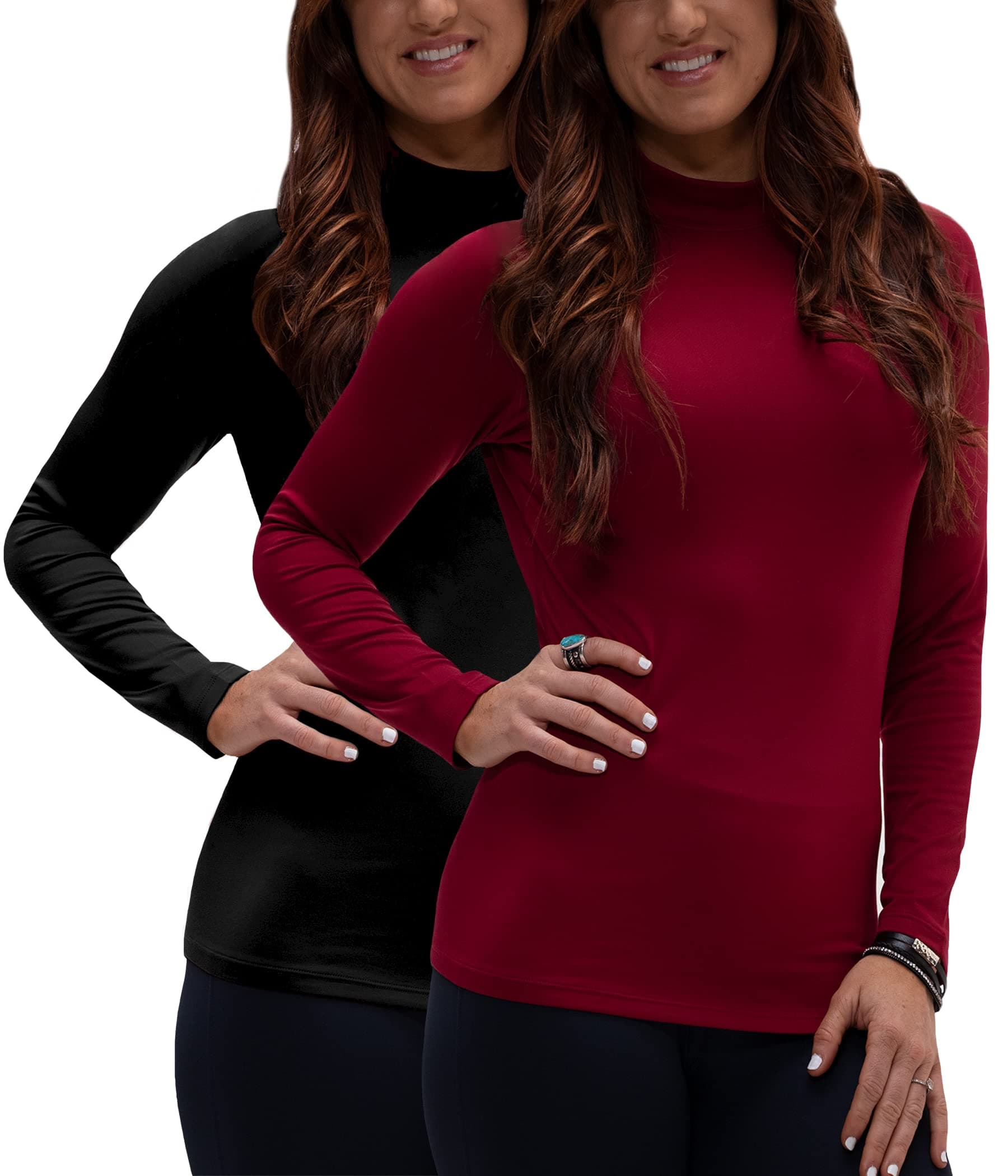 DEVOPSWomen's 2 Pack Thermal Turtle Long Sleeve Shirts Compression Baselayer Tops
