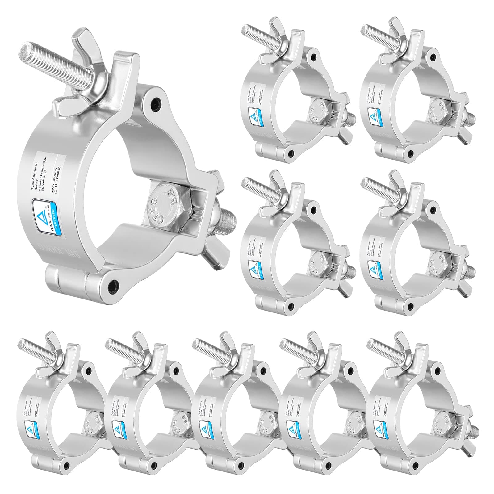 Truss Clamp Stage Lights Clamp, 10PCS WorldLite TUV Premium 50mm / 2 Inch Lighting O Clamps, Fit for 48-52mm OD Tubes, 100KG Load Capacity LED PAR Light Moving Head Lighting Hooks