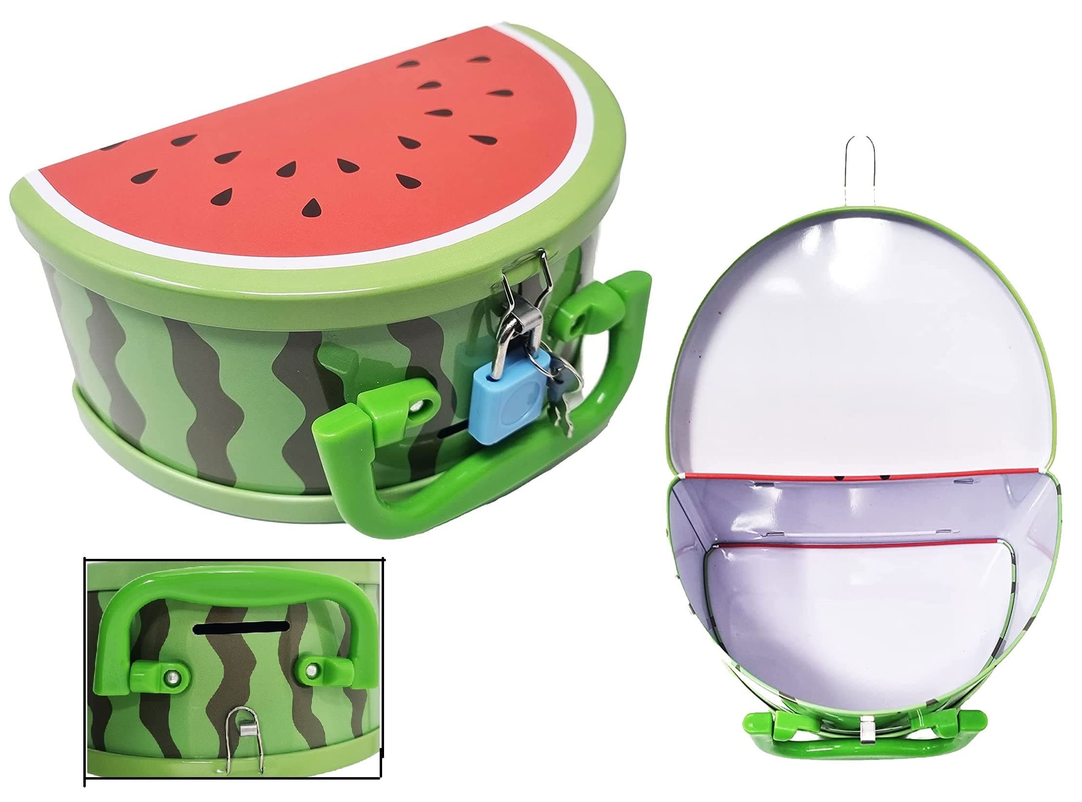 Neel® Money Bank Fruit Shape Piggy Bank for Kids Student Saving Bank Gullak, Coin Bank with Lock and Key Safe Secure Metal Money Bank for Kids Best Retrun Gift Pack of 1 (Watermelon)