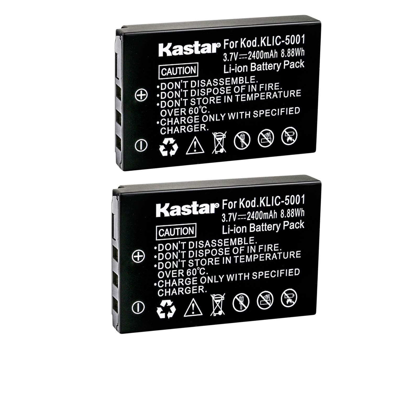 Kastar KLIC-5001 Battery (2-Pack) Replacement for Kodak Easyshare P712 P850 P880 Z730 Z760 Z7590 DX6490 DX7440 DX7590 DX7630 Zoom and Sanyo DB-L50 DMX-WH1 HD1010 FH11 VPC-WH1 HD2000 HD1010 HD1000