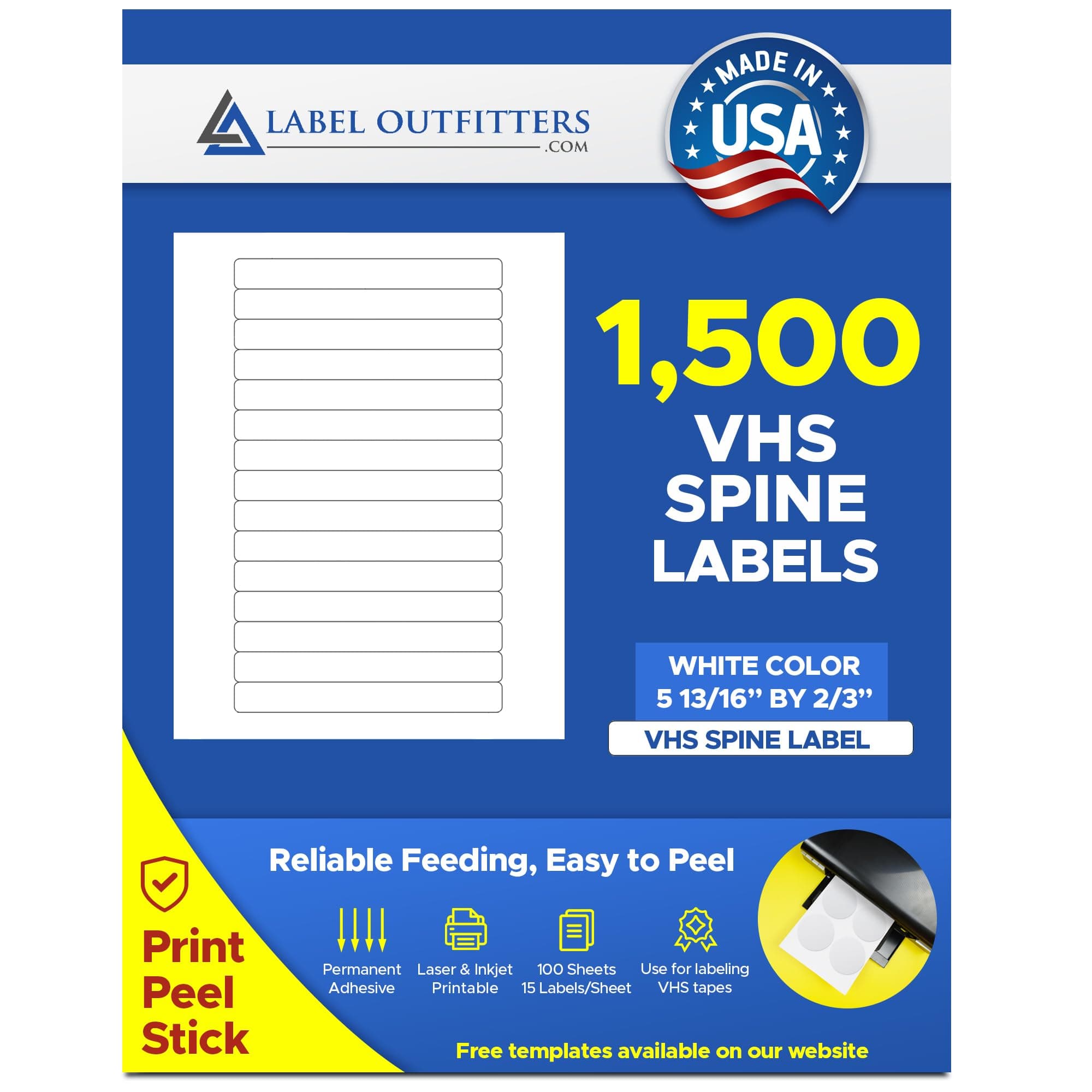 1,500 Label Outfitters Printable VHS Video Tape Spine Labels, Laser and Inkjet Printer