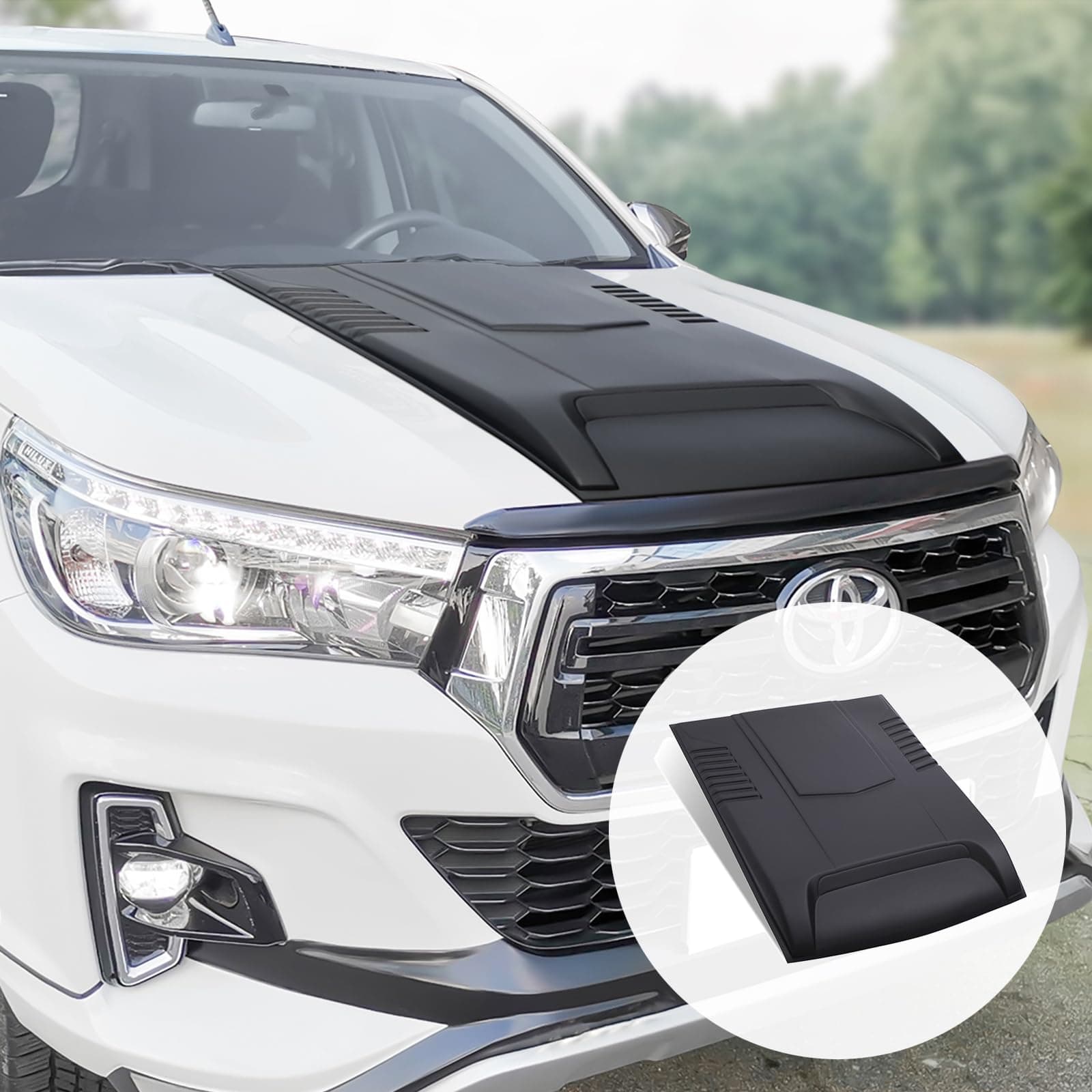 Toyota-Hilux 2016-2020 Bonnet-Hood-Scoop-Accessories, Hilux Bonnet Scoop Guard Car Hood Bug Deflector Shield Vent Cover Protector Matte Black (Active/D-4D/ Icon/Invincible/Invincible X)