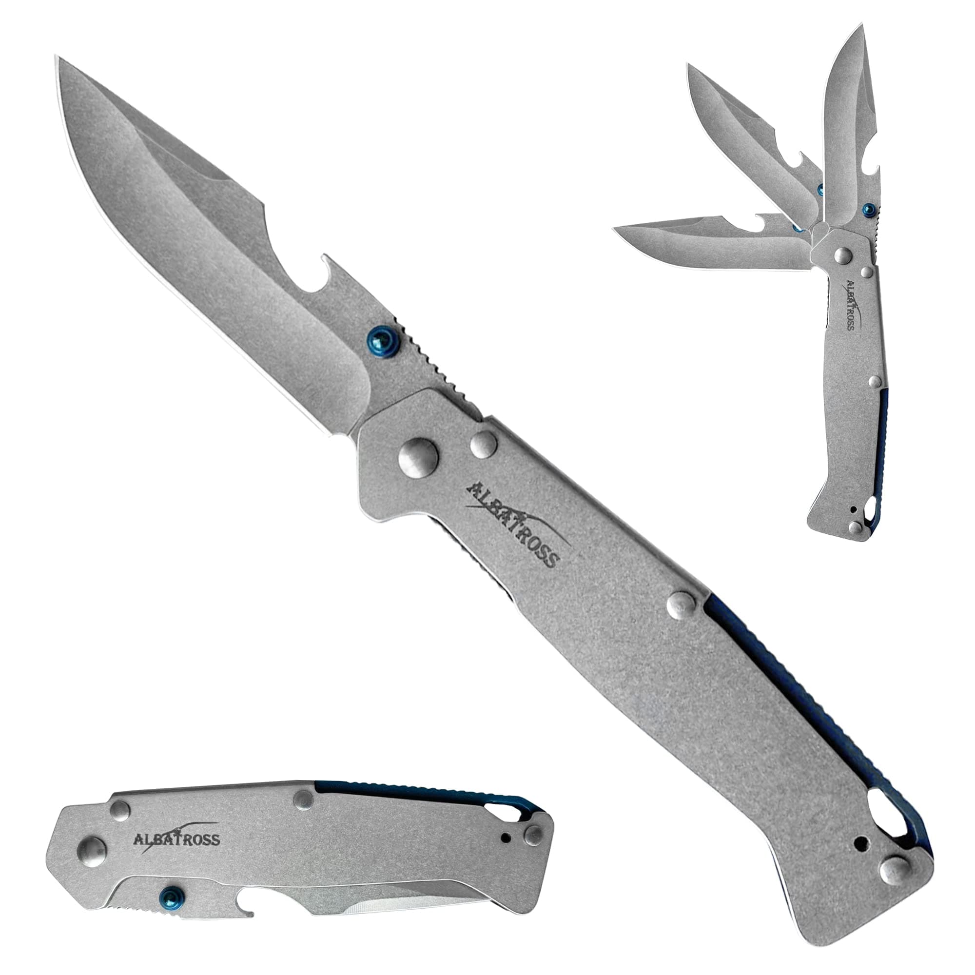 ALBATROSS FK050 Minimalist Ultra Thin Stainless Steel Folding Pocket Knife with Bottle Opener, 4.5" Handle, 3.25" Blade, 7.75" Overall (Silver white)